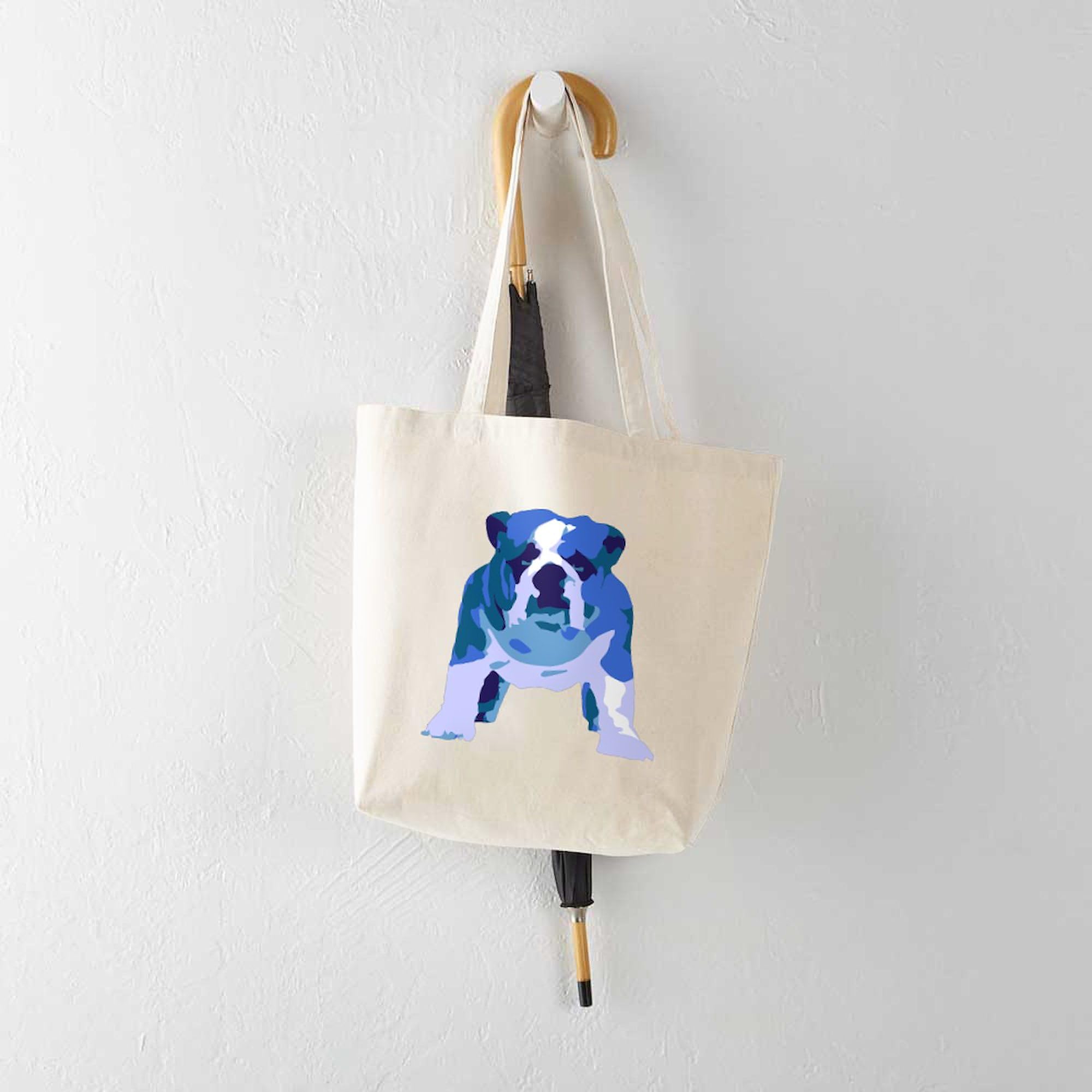 English Bulldog Pop Art Canvas Tote Bag - Reusable Natural Shopping Bag for Groceries, Beach & Work | Funny Dog Lover Gift