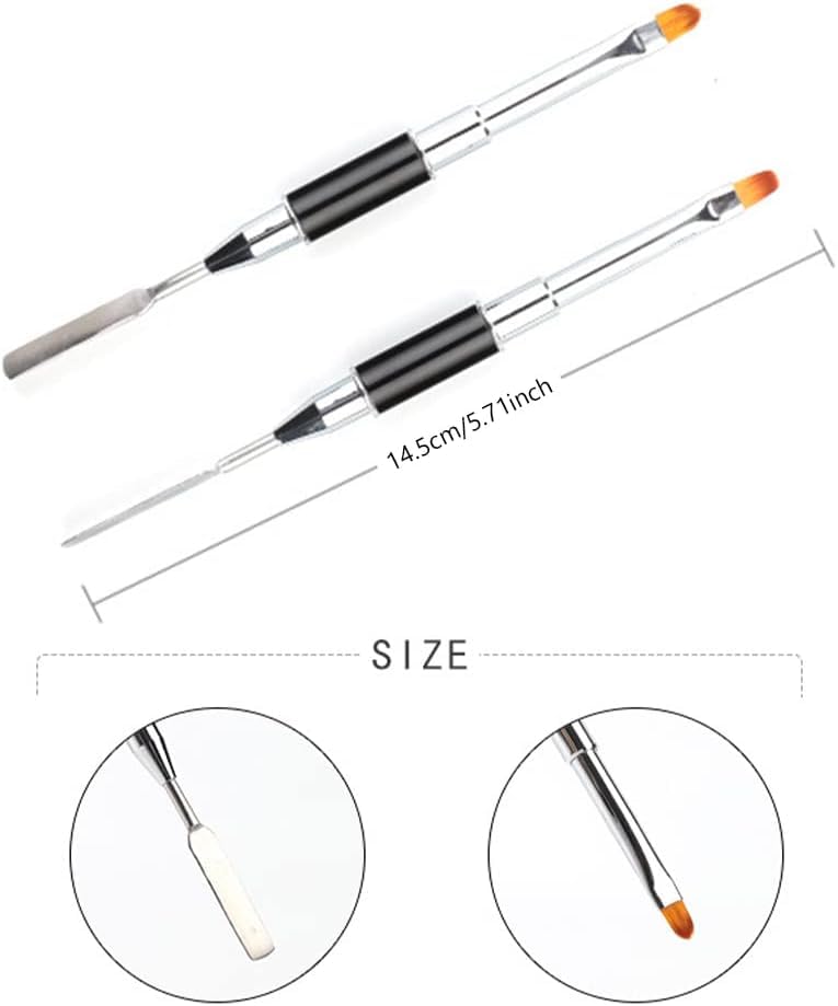 Dual-Ended Poly Gel Nail Brush & Picker - 2 in 1 Stainless Steel Nail Tool for Poly Gel, UV Gel & Acrylic Nails Extension (2-Pack) - Perfect for Salon Professionals & DIY Nail Art at Home
