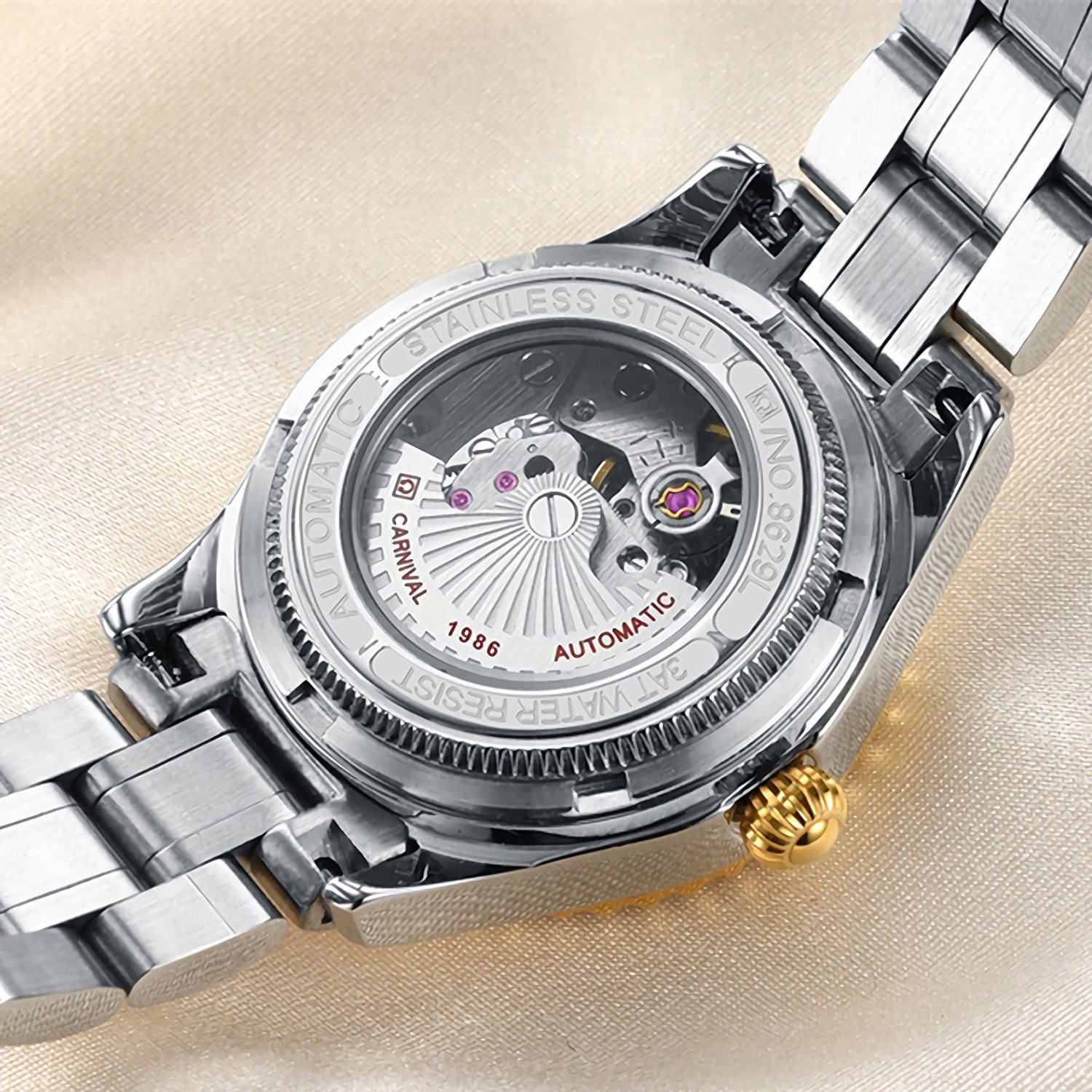 Men's & Women's Automatic Dress Watches Set - Gold & Silver Stainless Steel Couple Watches for Date Night