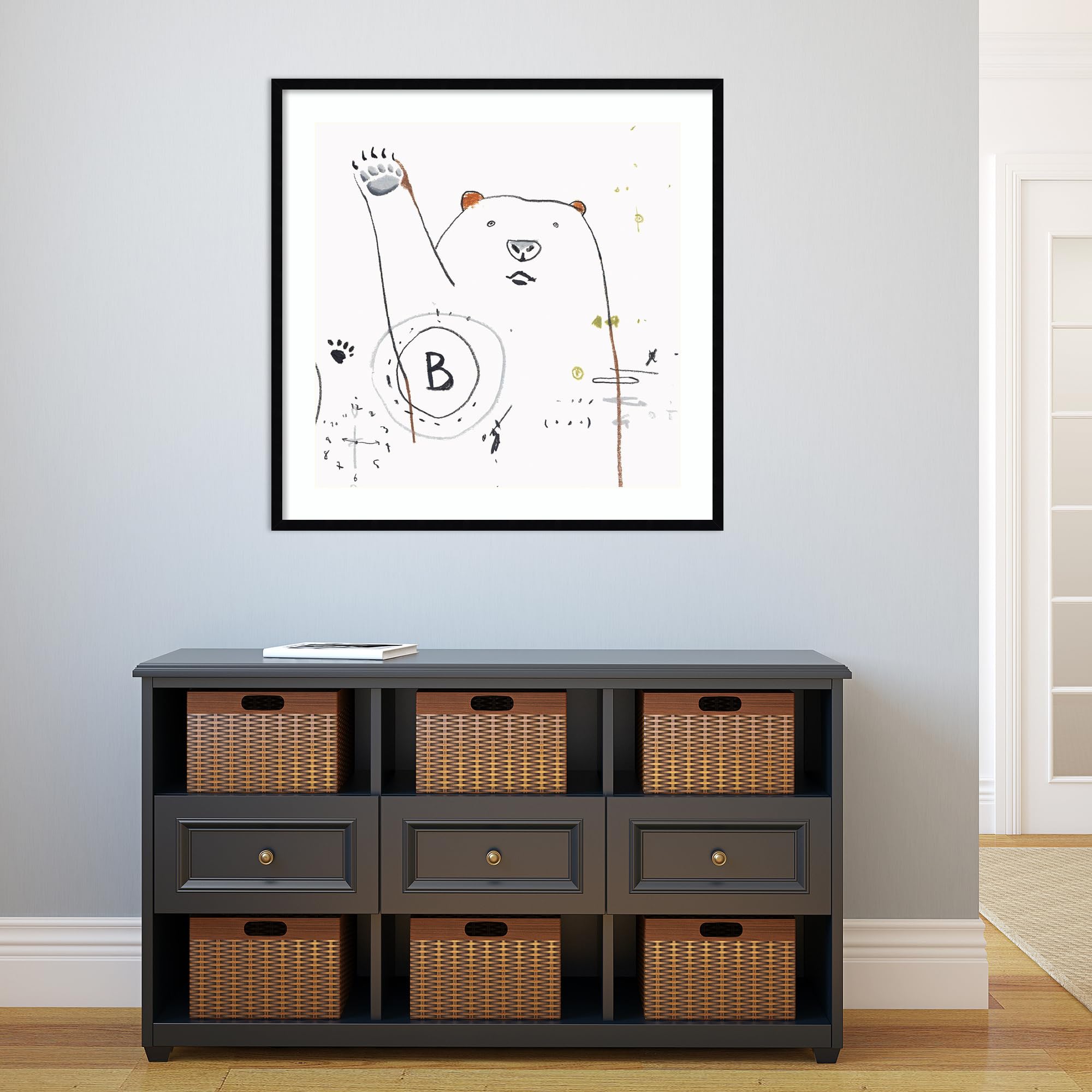 Amanti Art Framed Wall Art Print - 33x33 Wavy Bear Painting by Sozi | Animal Themed Home Decor | Whimsical Large Poster for Living Room, Bedroom, Office | Perfect for Nursery, Kids Room & Business Spaces