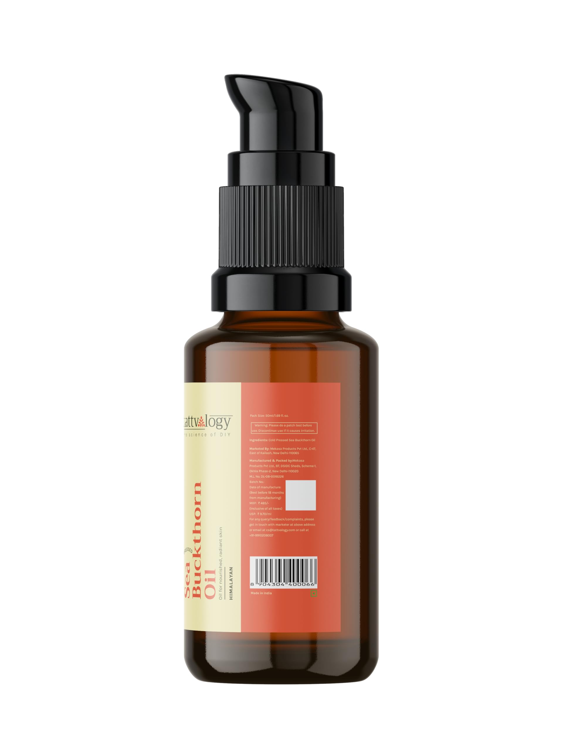 Himalayan Sea Buckthorn Oil (Hippophae rhamnoides) - Cold Pressed 100% Natural Facial Oil for Anti-Aging & Skin Renewal | Chemical-Free, Glass Bottle 15ml | Perfect for Dry Skin & Nighttime Skincare Routine