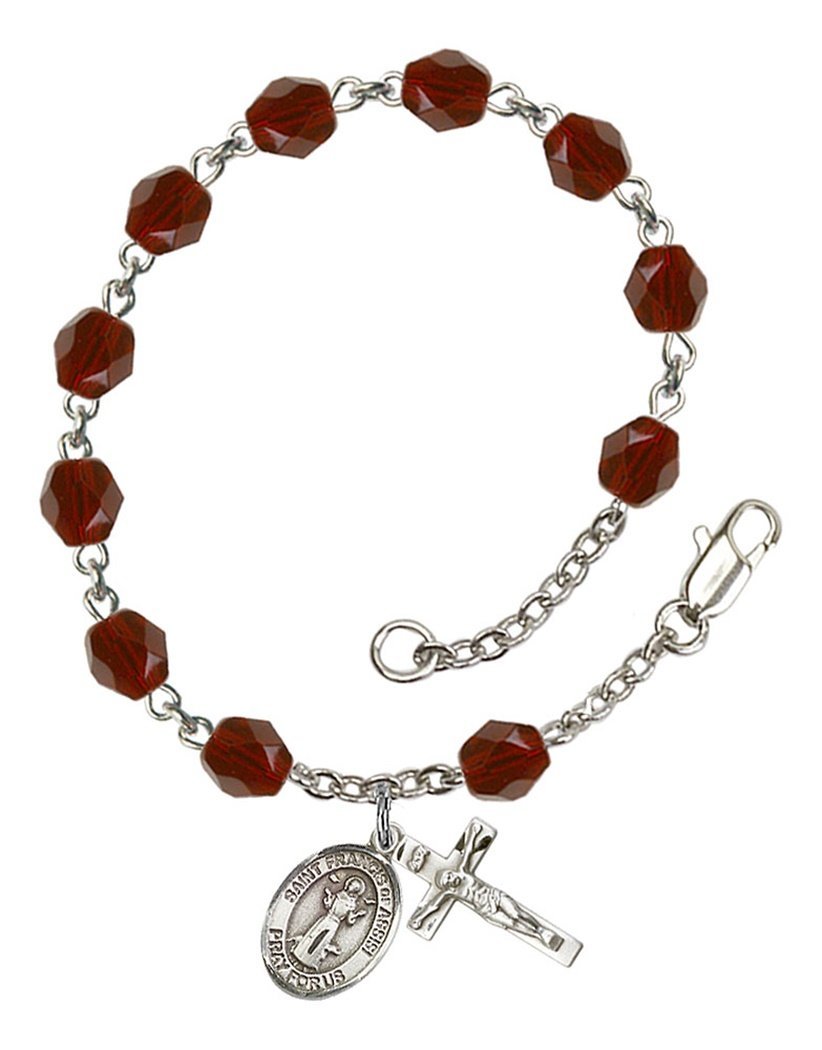 January Birthstone Bead Rosary Bracelet with Saint Francis of Assisi Charm - 7.5 Inch Catholic Prayer Jewelry for Women, Baptism Gift & Spiritual Protection