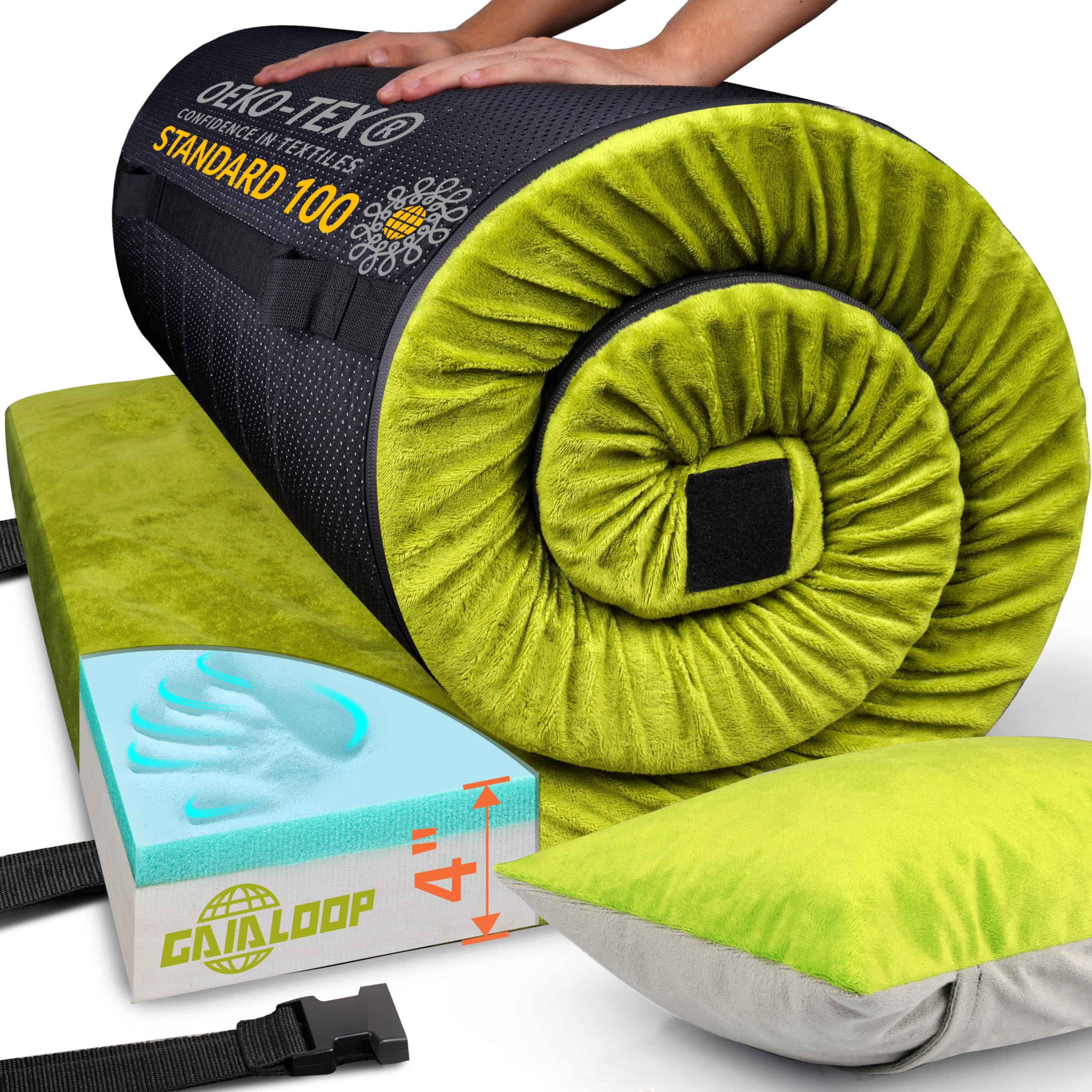 Extra Thick 4-Inch Memory Foam Camping Mattress - Portable Roll-Up Floor Sleeping Pad for Camping, Travel & Home Use - Comfortable Guest Bed & Side Sleeper Mattress for Adults - Perfect for Tents, RVs, Dorms & Outdoor Adventures