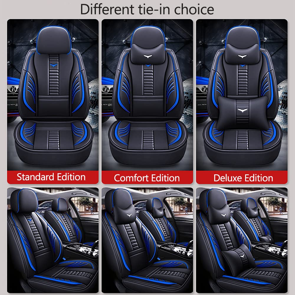 Premium 2-Seat Car Seat Covers for Audi SQ5 (2014-2025) - Black & Blue Stitching with Back Storage Bag, Headrest Pillow & Lumbar Support - Luxury Protection for Road Trips, Commuting & Family Travel