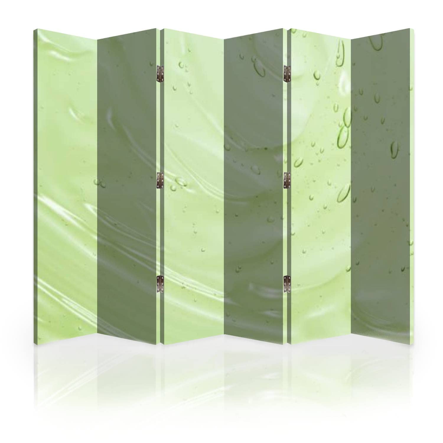 Green Aloe Vera Cosmetic Gel Texture 6-Panel Canvas Room Divider Screen - Folding Privacy Partition Wall Separator for Bedroom, Office & Studio Spaces