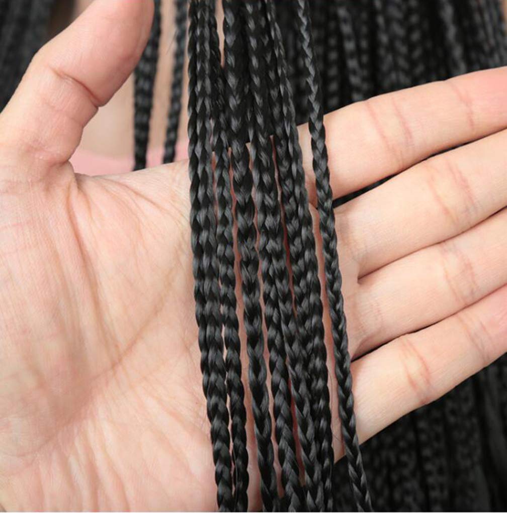 Extra Long 32inch Braided Box Braids Wigs for Black Women - 13x4 Lace Front Synthetic Hair Wig with Baby Hair & Hand-Tied Locs - Lightweight Micro Braid Crochet Wig (Natural Black, 80cm) for Daily Wear, Parties & Protective Hairstyles