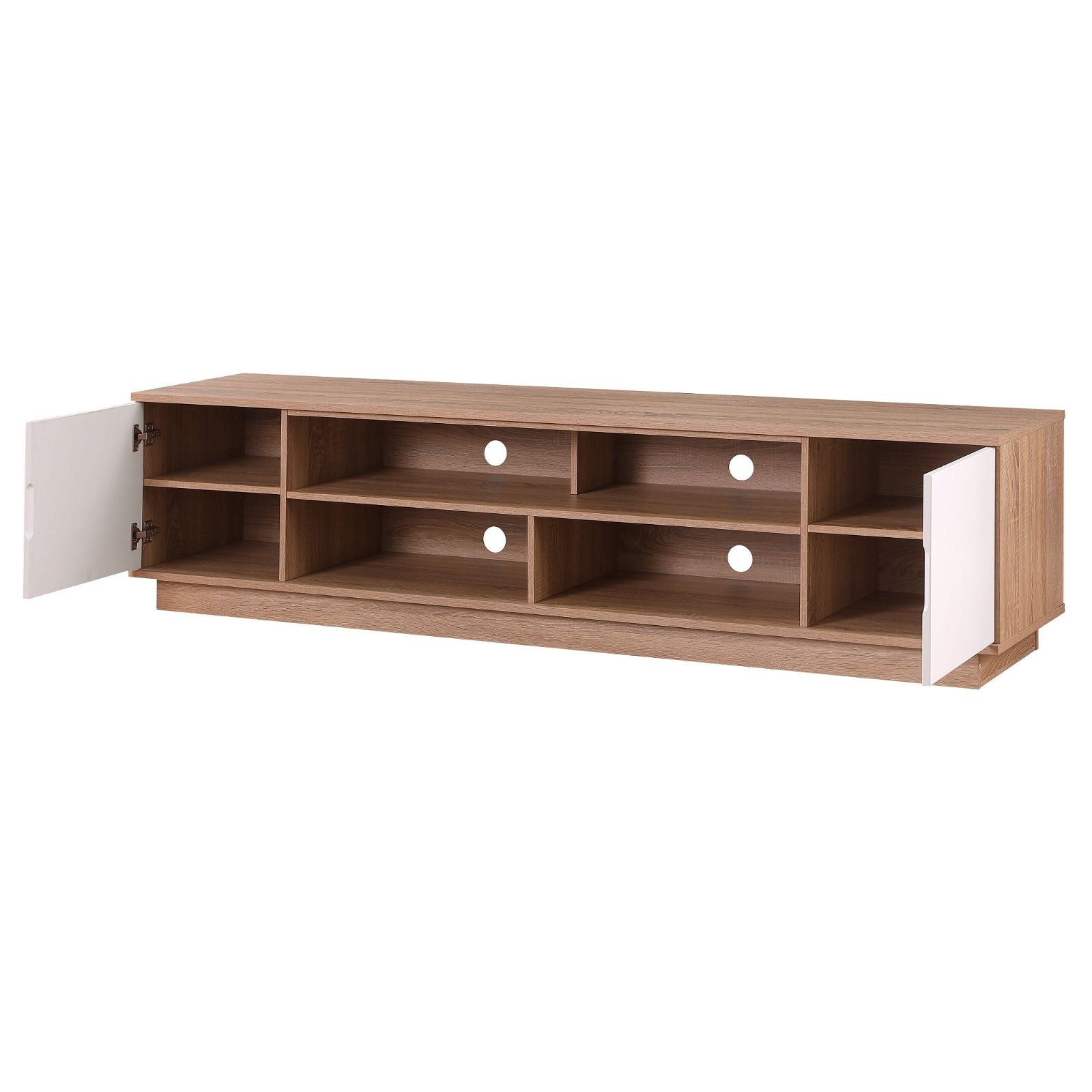 DELUX 200cm Oak & White TV Stand Entertainment Unit with Storage - Modern Media Console for Living Room, Home Theater & Gaming Setup