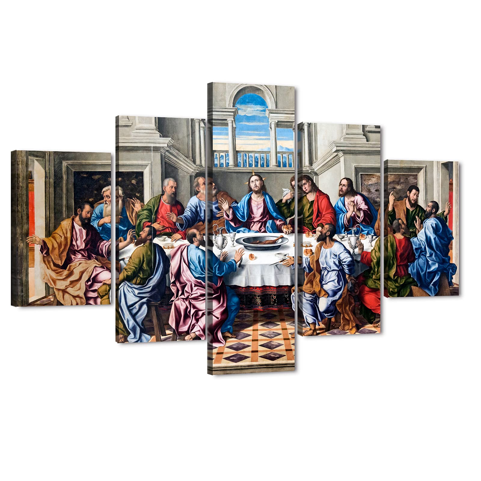 TIMUBA 5-Piece Last Supper Canvas Wall Art Set - Jesus Christ Religious Painting for Dining Room & Living Room Decor (60x40 Inches) - Perfect for Christian Home Decor, Church Wall Art & Gift Ideas