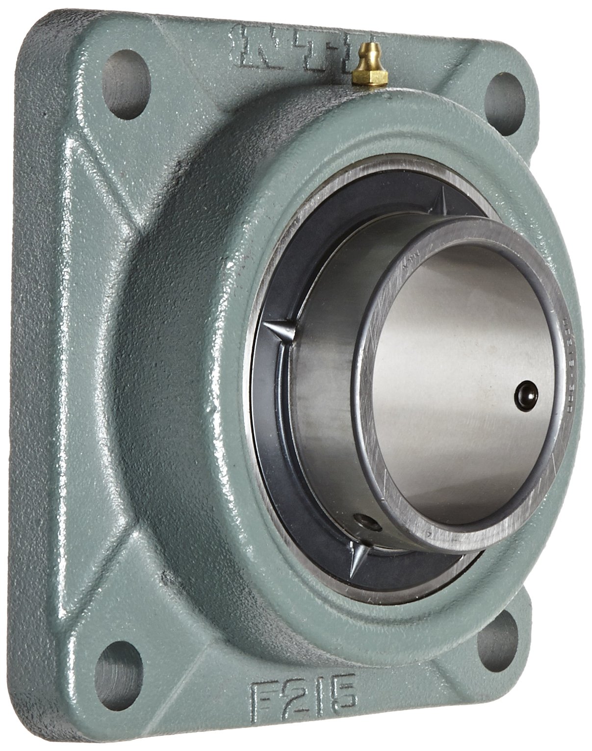 NTN UCF Series Light-Duty Flange Ball Bearing Unit - 4 Bolt Holes, Setscrew Lock, Regreasable with Contact & Flinger Seals - Solid Grease Cast Iron Bearing for Conveyors, Agricultural Equipment & Industrial Machinery