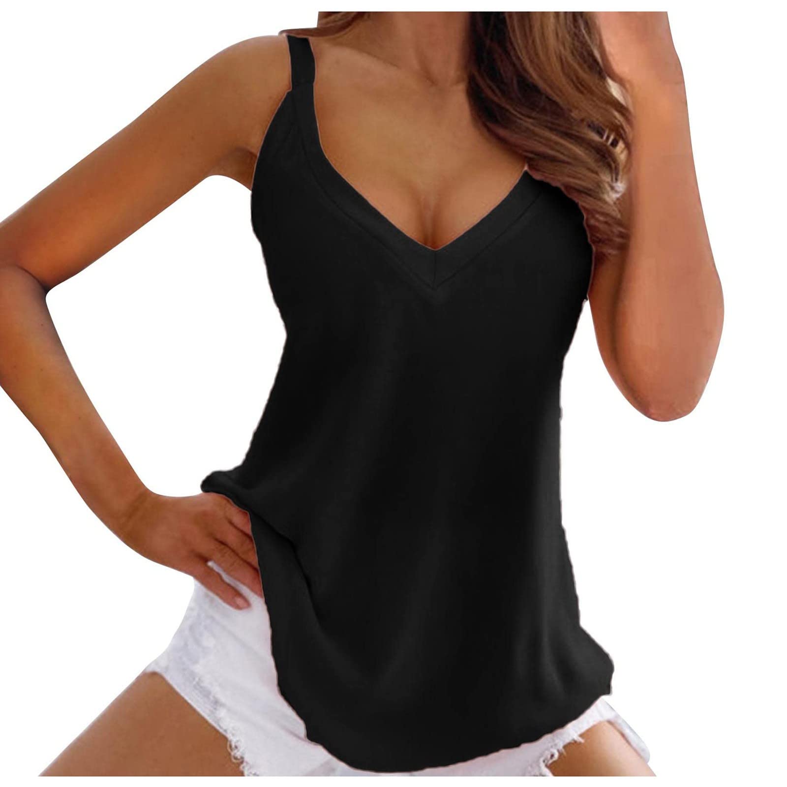 Trendy Women's V-Neck Sleeveless Tank Tops - Summer Casual Cami Blouses & Tunic Tees for Everyday Wear, Workout, and Beach Outfits