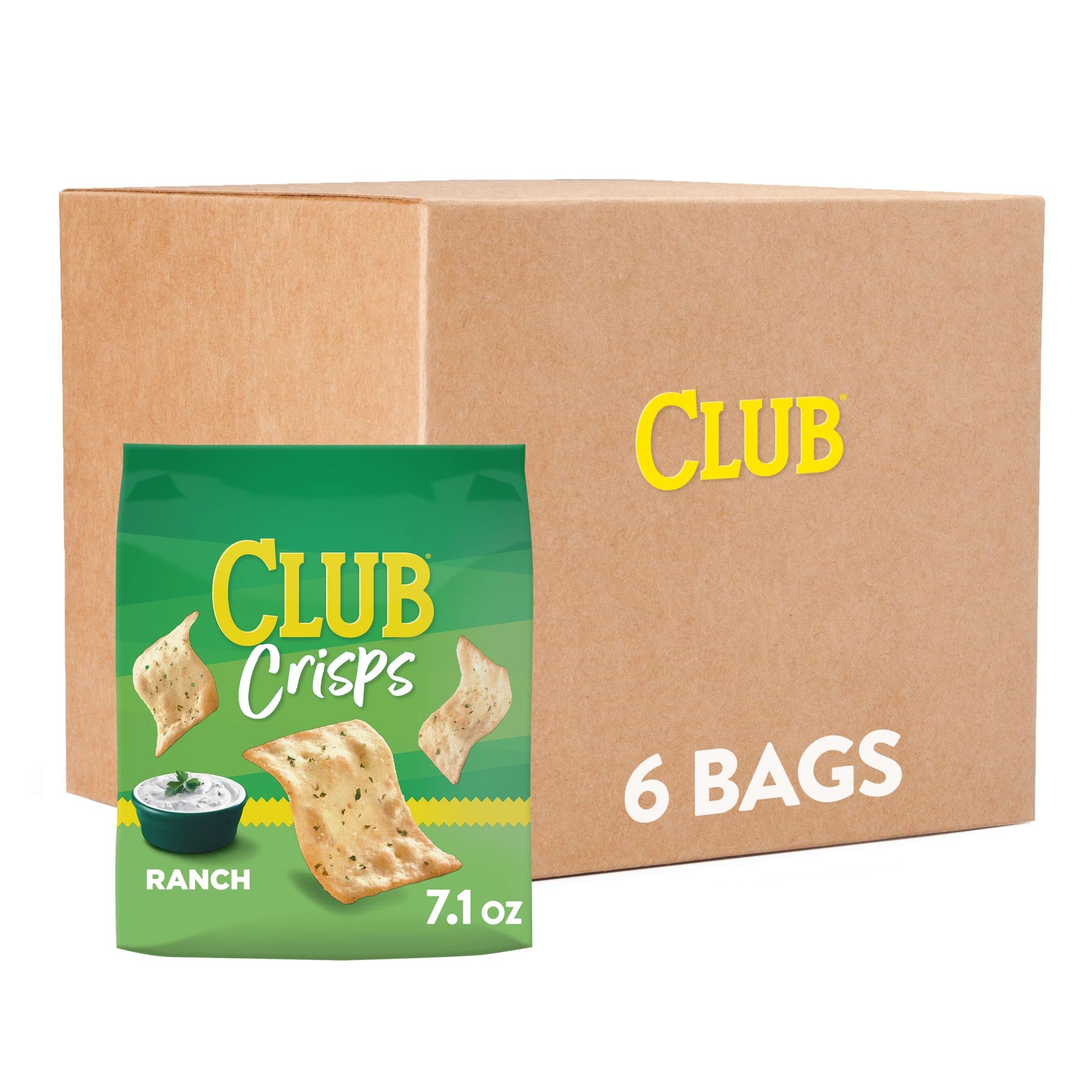 Baked Club Cracker Crisps - Ranch Flavor (6 Bags) | Healthy Snack Crackers for Parties, Office & School Lunch | Gluten-Free Baked Snacks for Kids & Adults