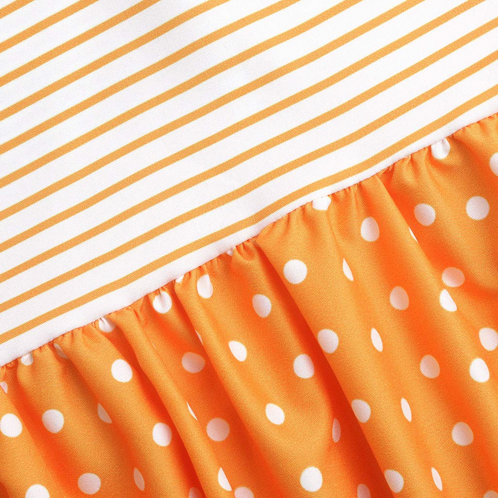 RKSTN Women's Summer Casual Loose Midi Dress - Striped Dot Patchwork Plus Size Flowy Dress for Beach, Vacation & Everyday Wear