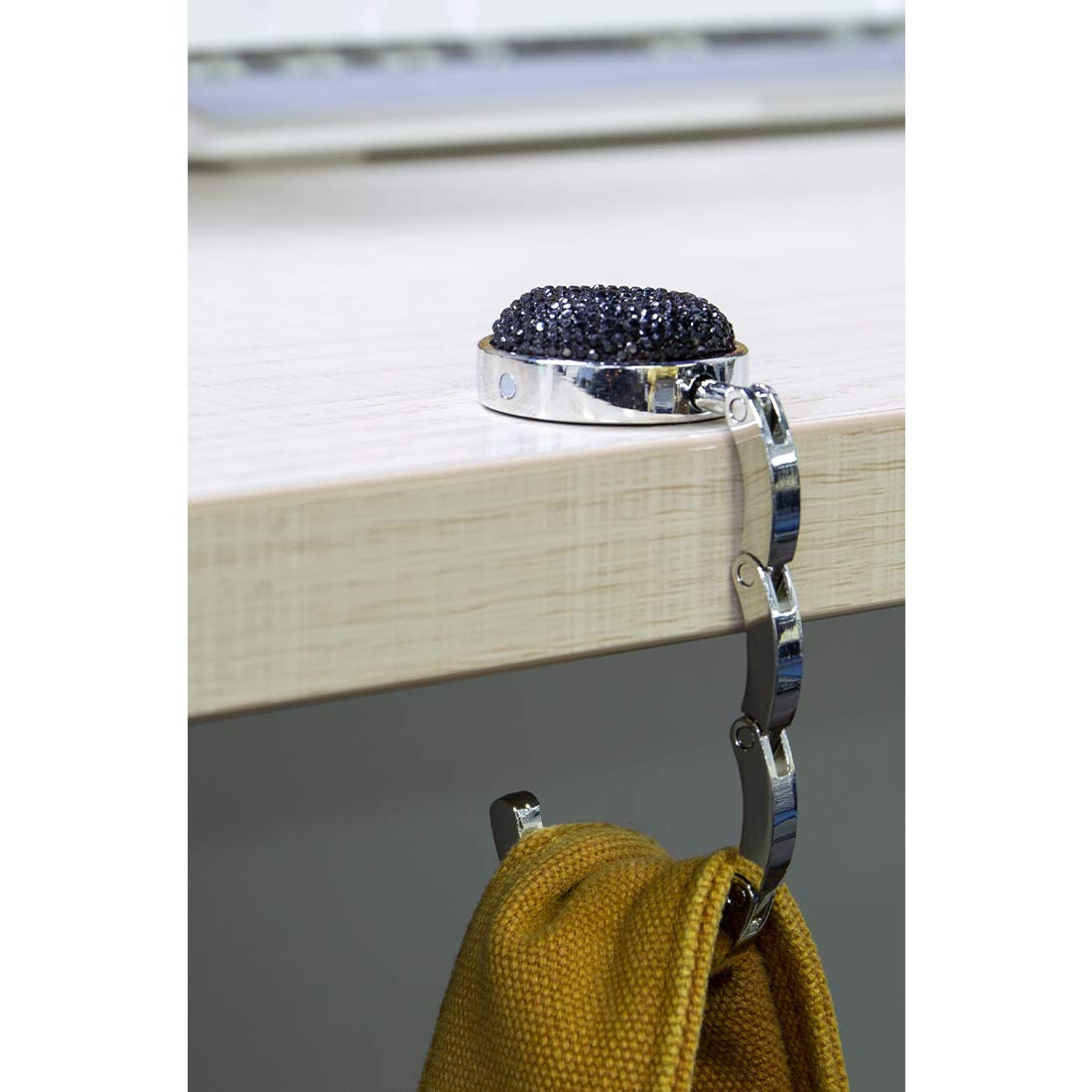 Stylish Rhinestone Foldable Purse Hook - Portable Handbag Hanger for Table & Desk (Black) - Perfect for Restaurants, Travel & Home Organization