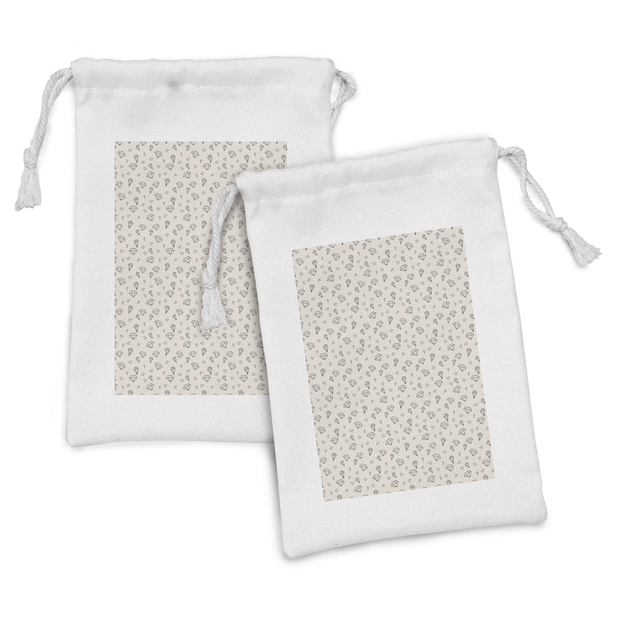 Ambesonne 2-Piece Diamond Fabric Pouch Set - Geometric Gemstone Polygon Outline Art Style Drawstring Bag (9