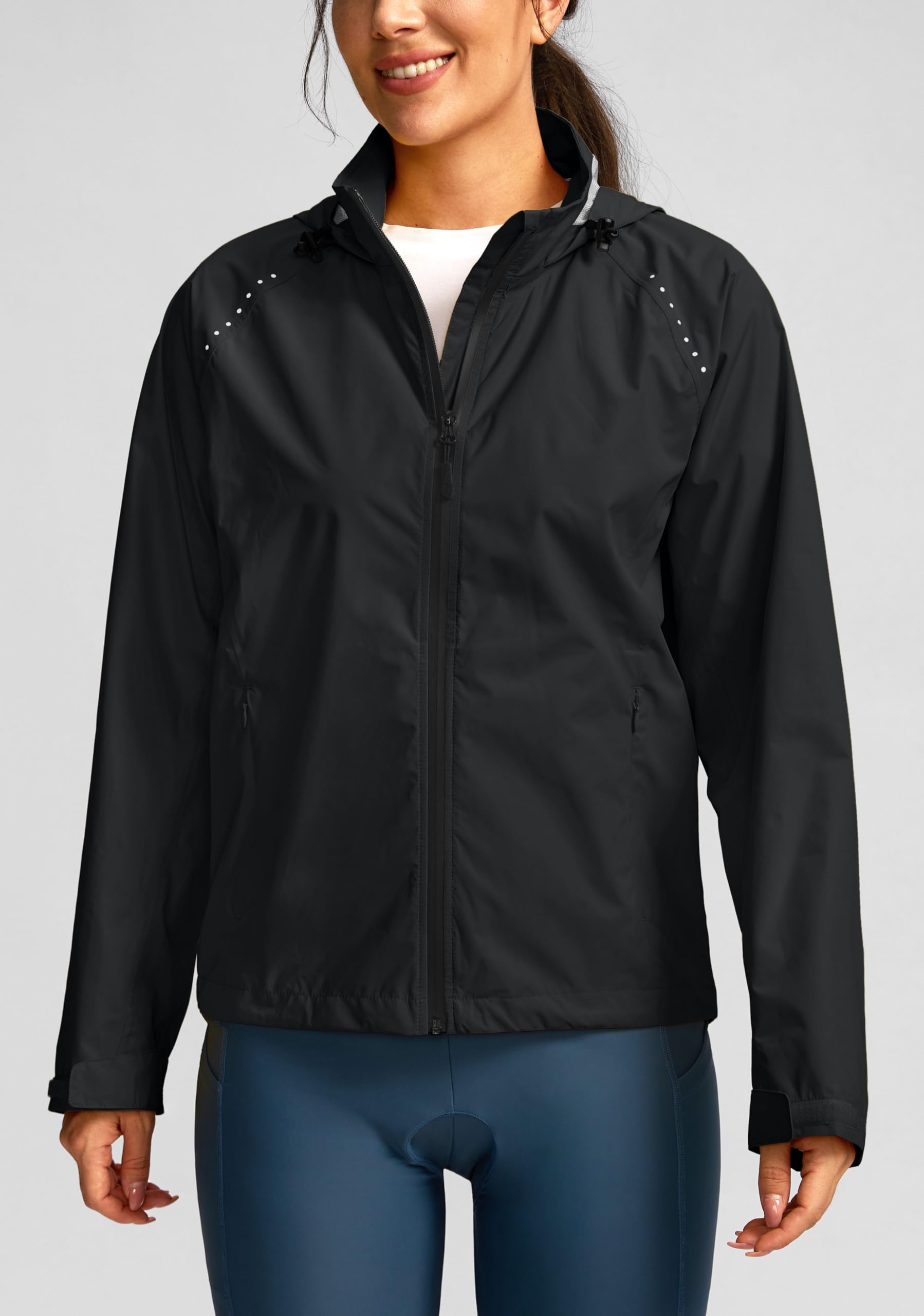 Bikewa Women's Waterproof Cycling Rain Jacket - Lightweight Windproof Running Windbreaker with Reflective Strips & Packable Hood - Perfect for Outdoor Cycling, Jogging, Hiking & Rainy Day Commutes