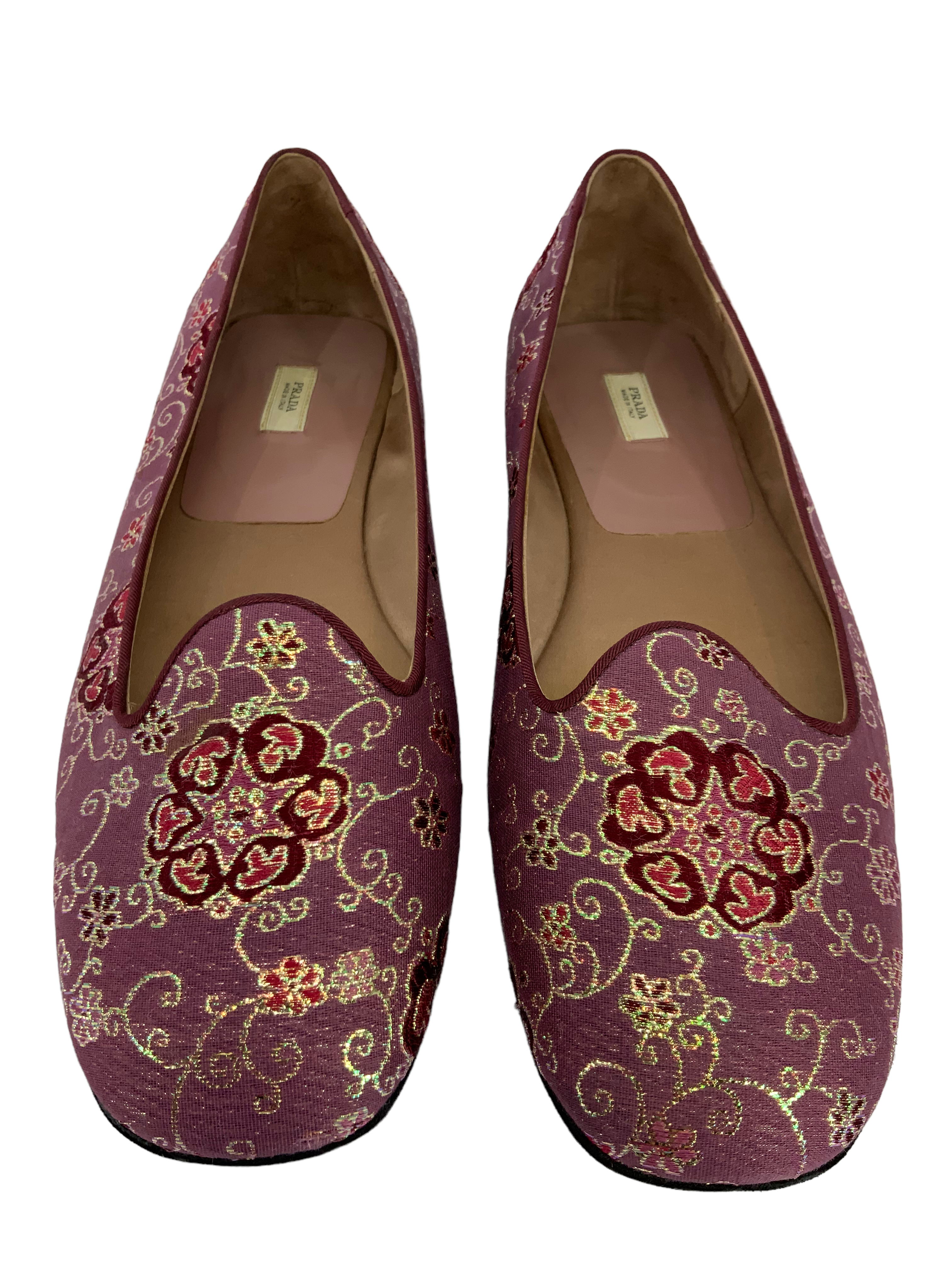 PRADA Jacquard Fabric Ballet Flats Women's Size 8.5 - Elegant & Comfortable for Work, Party & Daily Wear