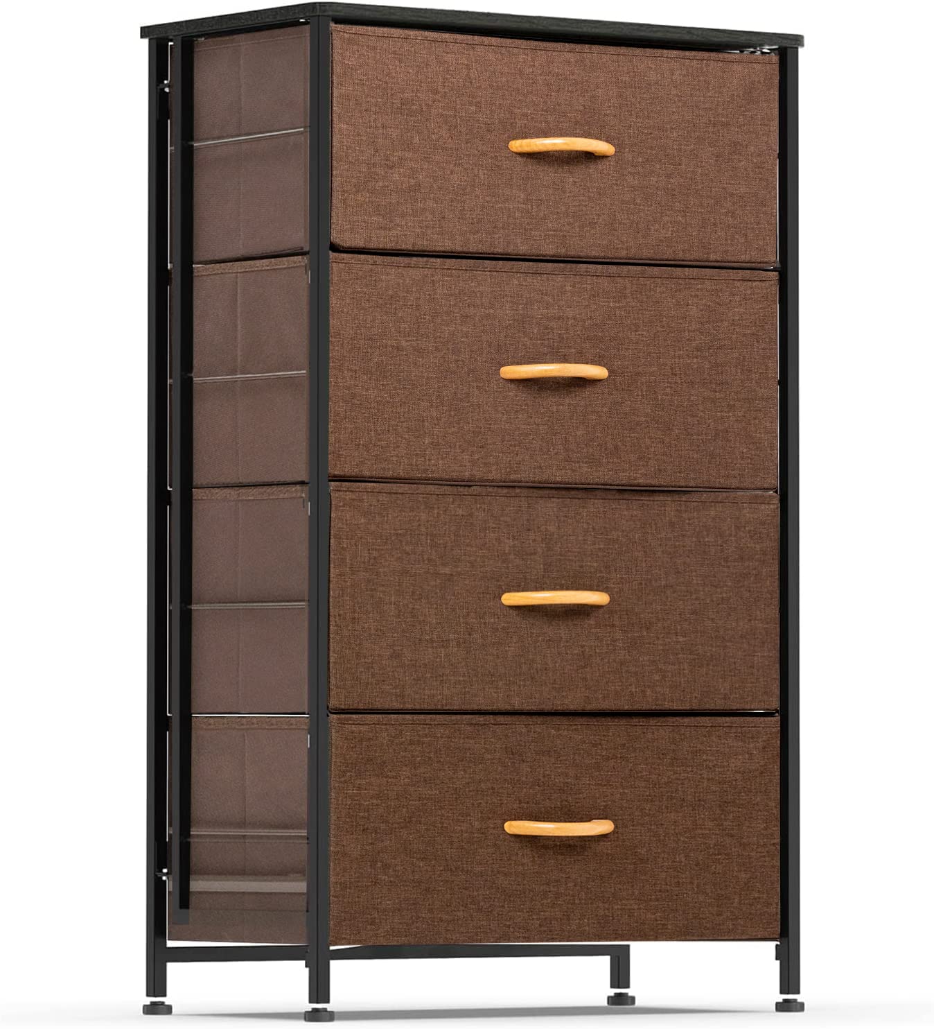 WAYTRIM 4-Drawer Fabric Storage Tower - Sturdy Steel Frame & Wood Top Dresser Organizer for Bedroom, Closet, Nursery - Easy Assembly (Brown) | Perfect for Kids' Room, Dorm, and Small Space Organization