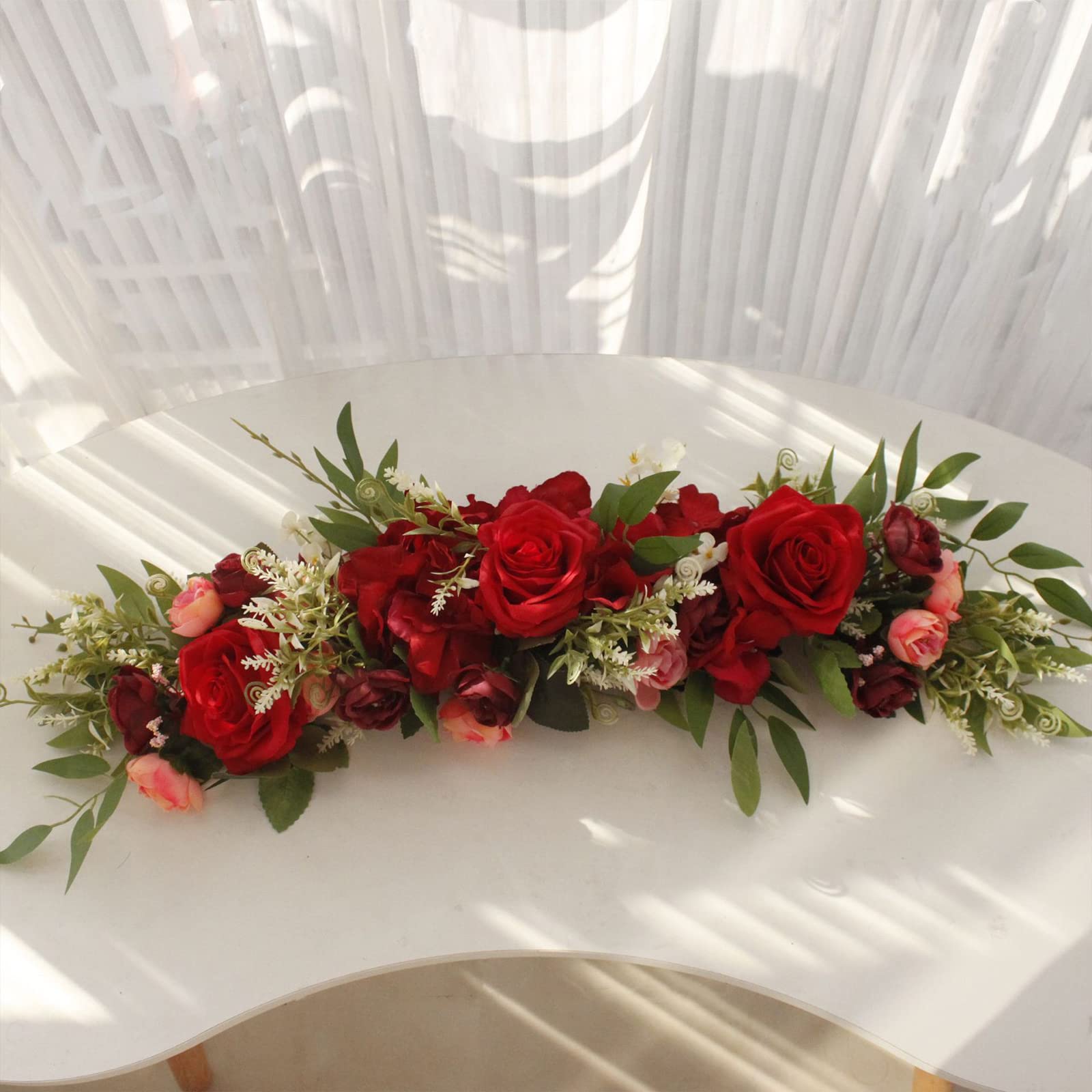 Artificial Rose Flower Swag - Wedding Arch & Chair Decor, Fake Floral Arrangement for Table Decorations & Welcome Signs (Red) | Perfect for Wedding Ceremonies, Bridal Showers & Home Decor