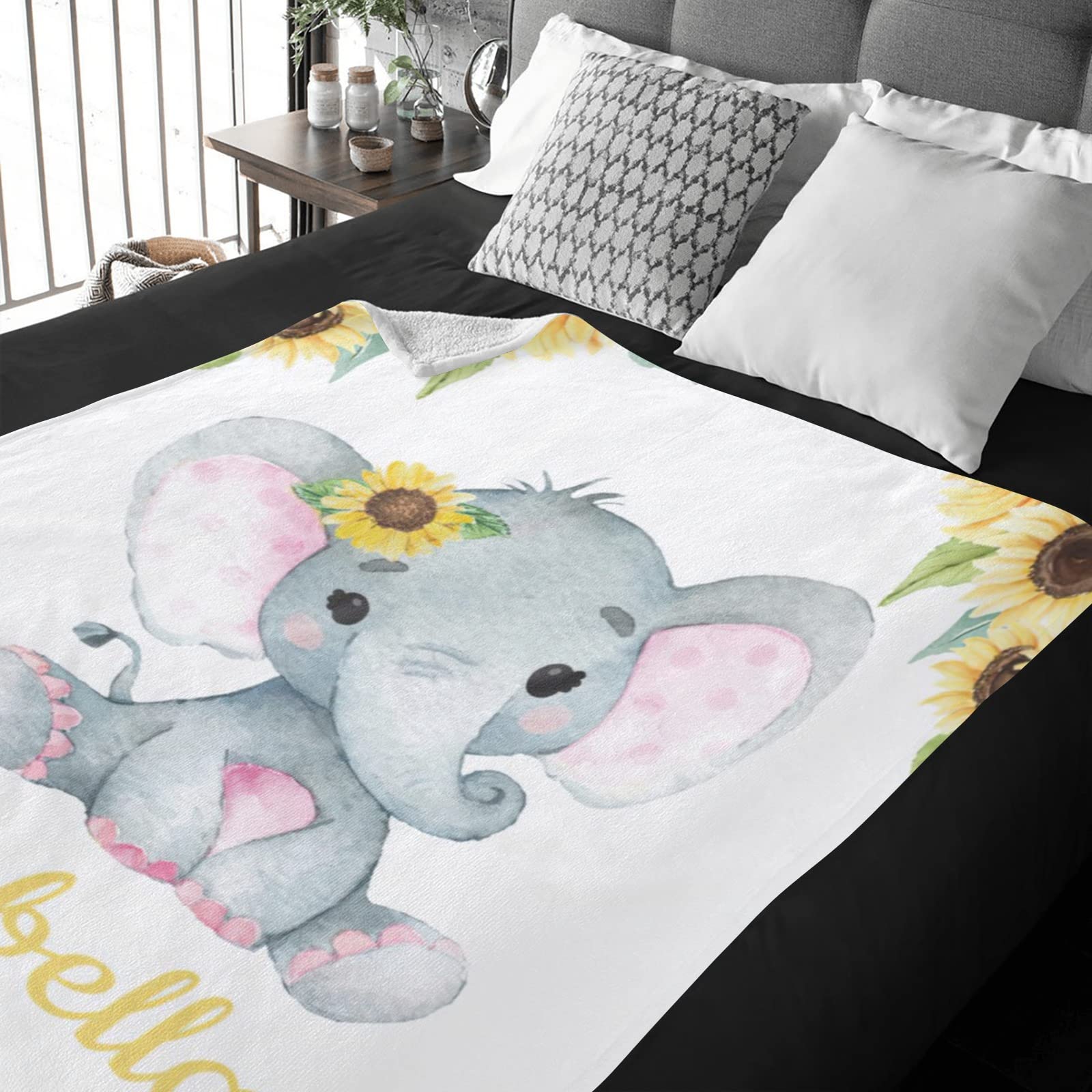 Personalized Baby Swaddle Blanket with Name - Custom Sunflower Elephant Design for Newborns - Soft Lightweight 30x40 Inch Baby Gift for Boys & Girls - Perfect for Nursery, Photo Shoots & New Mom Gifts