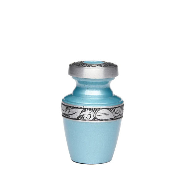 Elegant Grecian Blue Metal Cremation Urn - Handcrafted Memorial Keepsake for Ashes - Perfect for Home Display, Funeral Services & Memorial Ceremonies