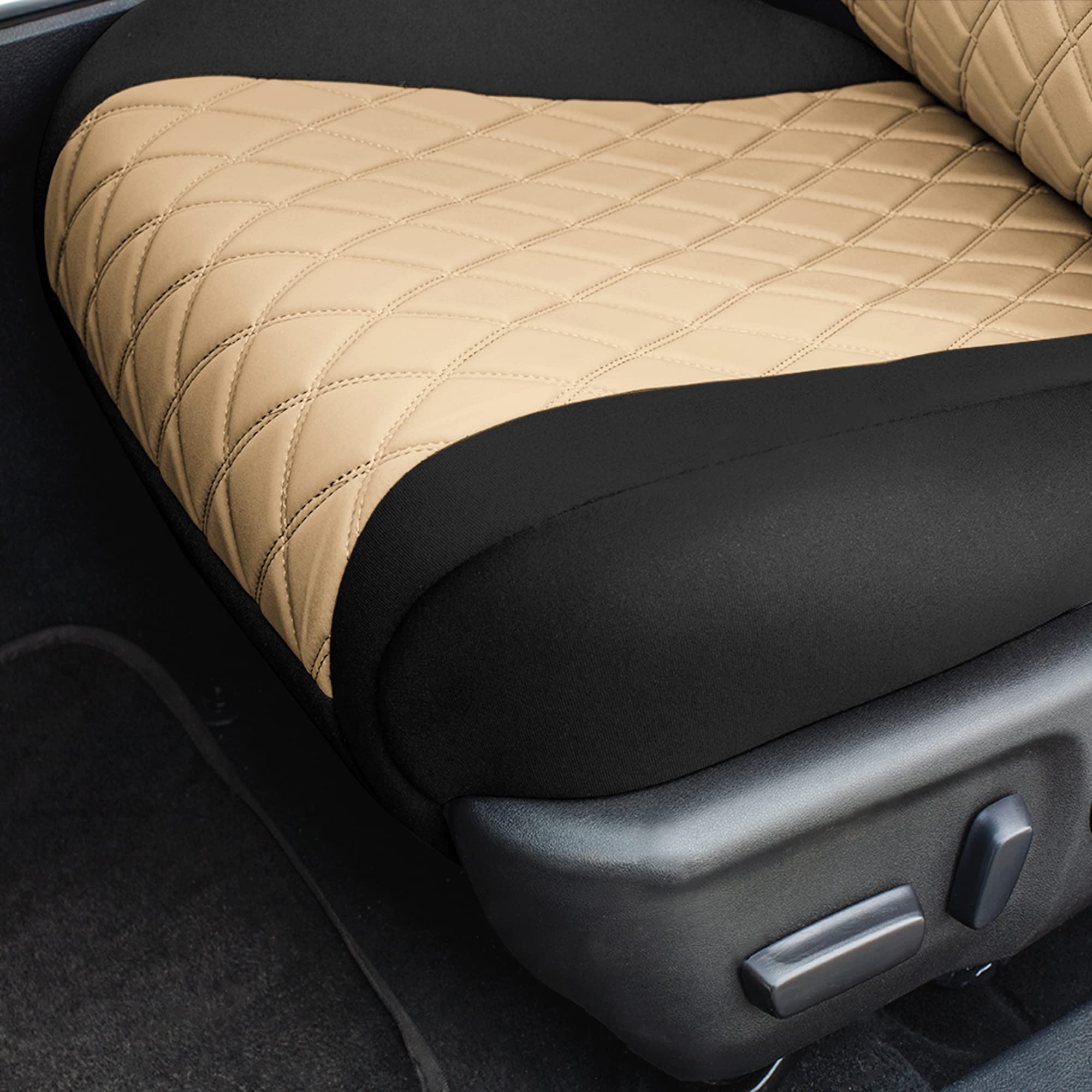 Custom Fit Neoprene Seat Covers for Toyota Camry LE/SE/XSE/XLE (2012-2017) - Waterproof Beige & Black Front Seat Covers | Perfect for Daily Commuting, Road Trips & Protecting Car Interior