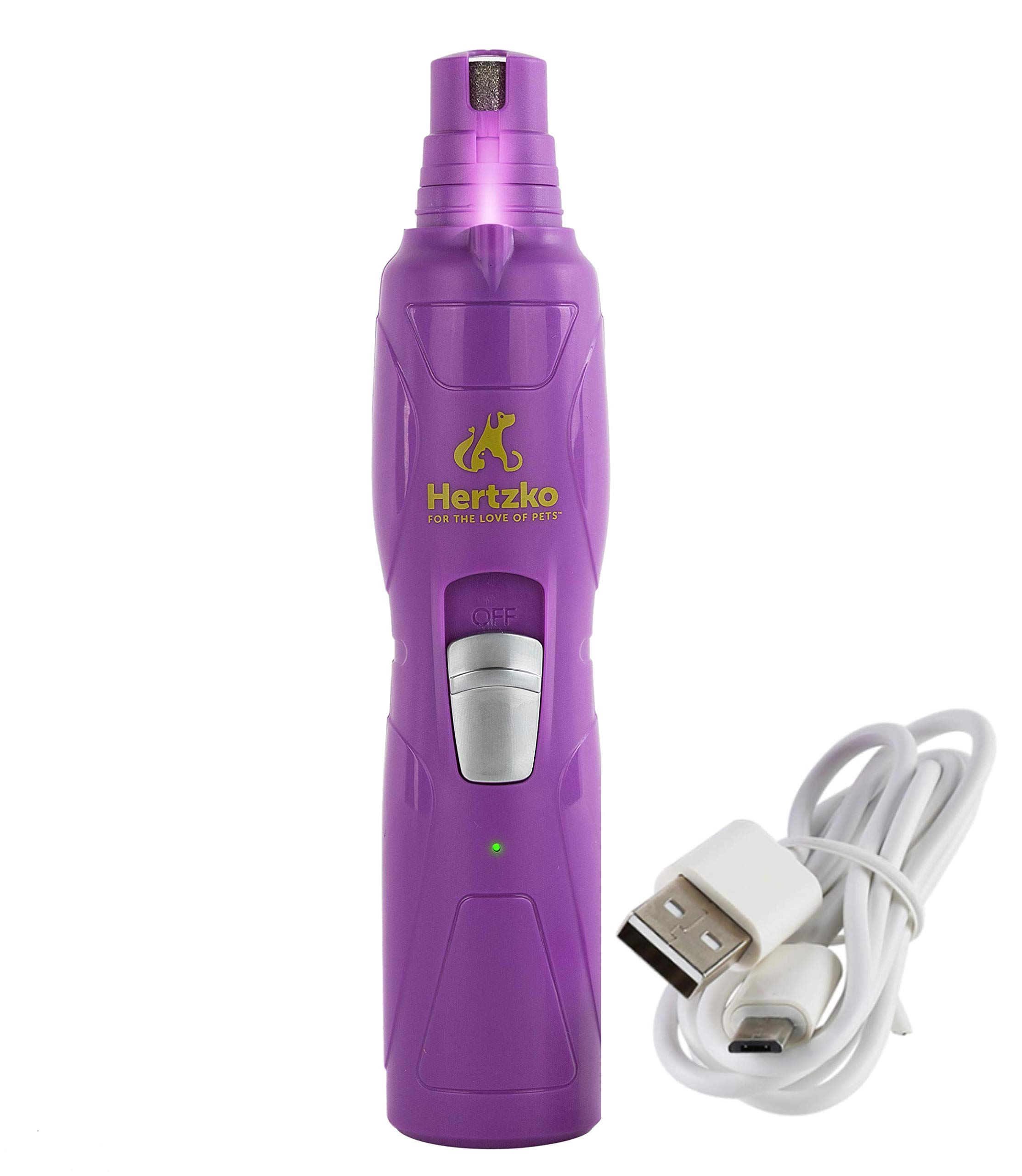 Hertzko Electric Pet Nail Grinder Kit for Dogs & Cats - LED Light Cordless Nail Trimmer with 2 Grinding Heads & USB Charging - Perfect for Home Grooming & Travel Pet Care