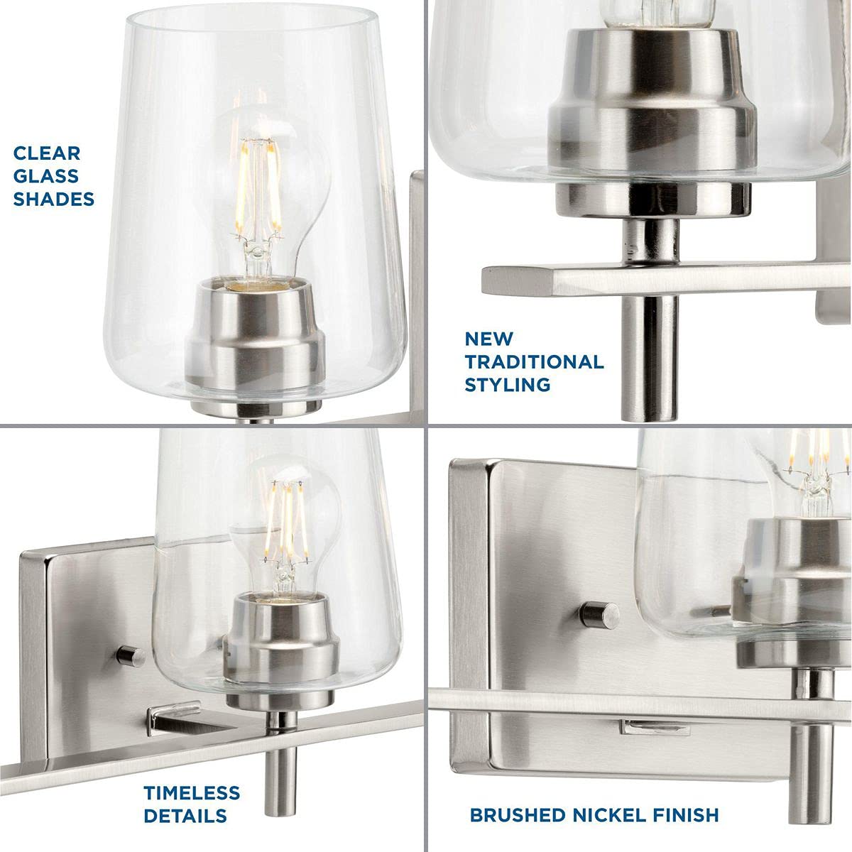 Progress Lighting P300362-009 Calais Bath & Vanity Light Fixture in Brushed Nickel - Modern Bathroom Lighting for Vanity Mirror & Sink Area