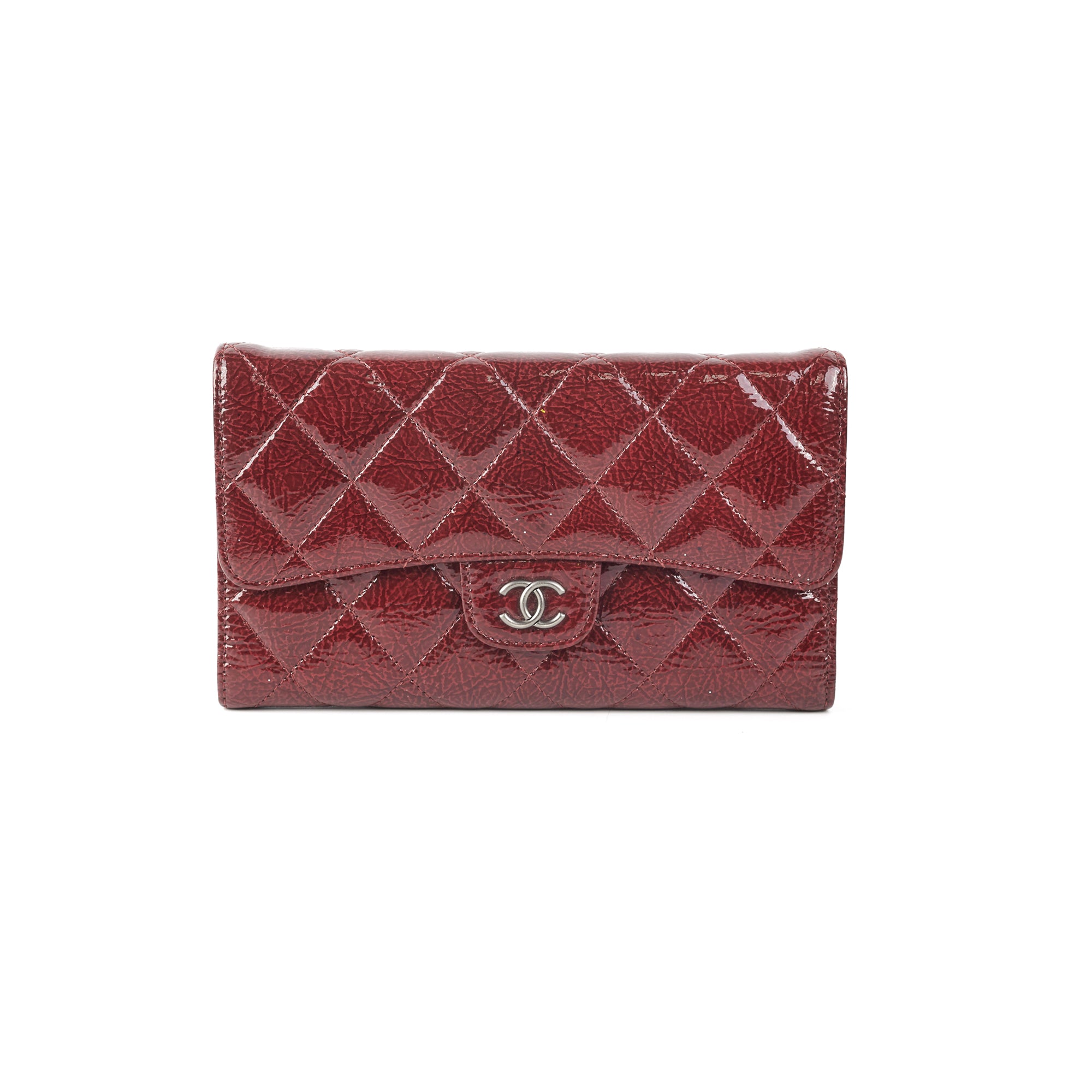Chanel Long Quilted Patent Leather Burgundy Wallet for Women | Luxury Designer Card Holder & Money Organizer | Perfect for Everyday Use, Travel, and Gifting