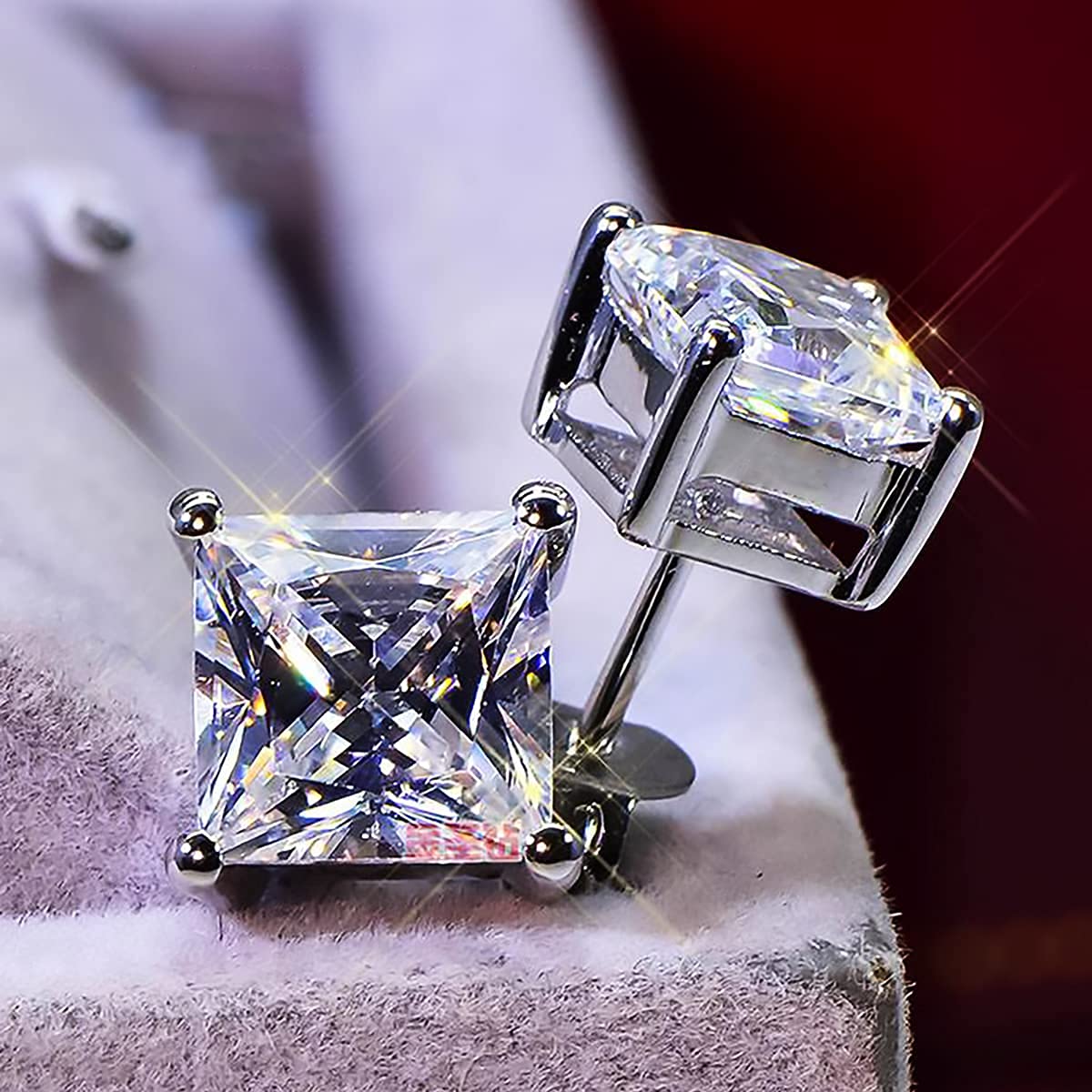 18K Gold Plated 925 Sterling Silver Square Stud Earrings with 4 Prong Cubic Zirconia - Hypoallergenic Jewelry for Women, Men & Girls - Perfect for Everyday Wear, Parties & Gifts