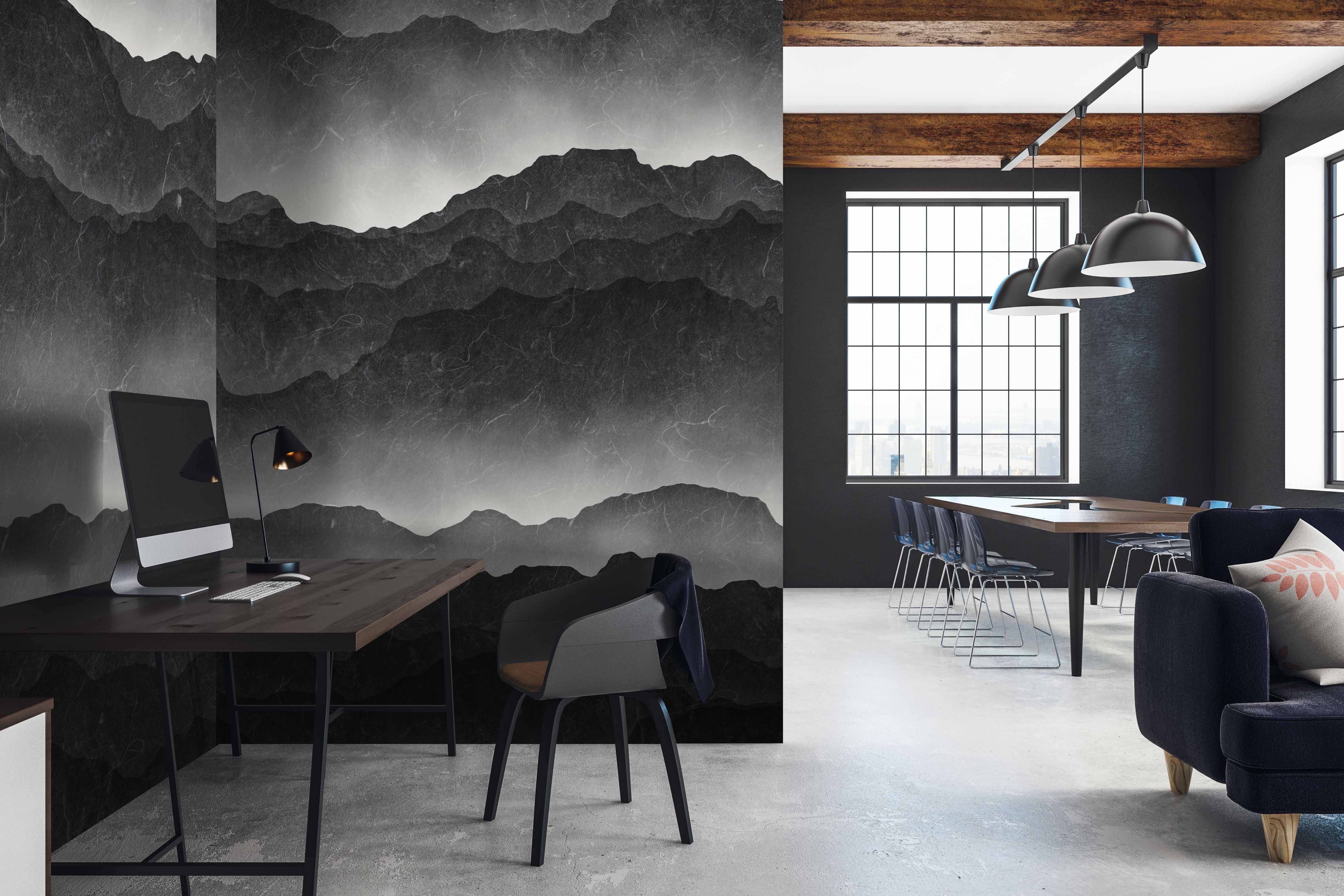 Gray Mountains Fading Mural Wallpaper M1385 - Nature-Inspired Peel and Stick Wallpaper for Living Room, Bedroom & Office Decor