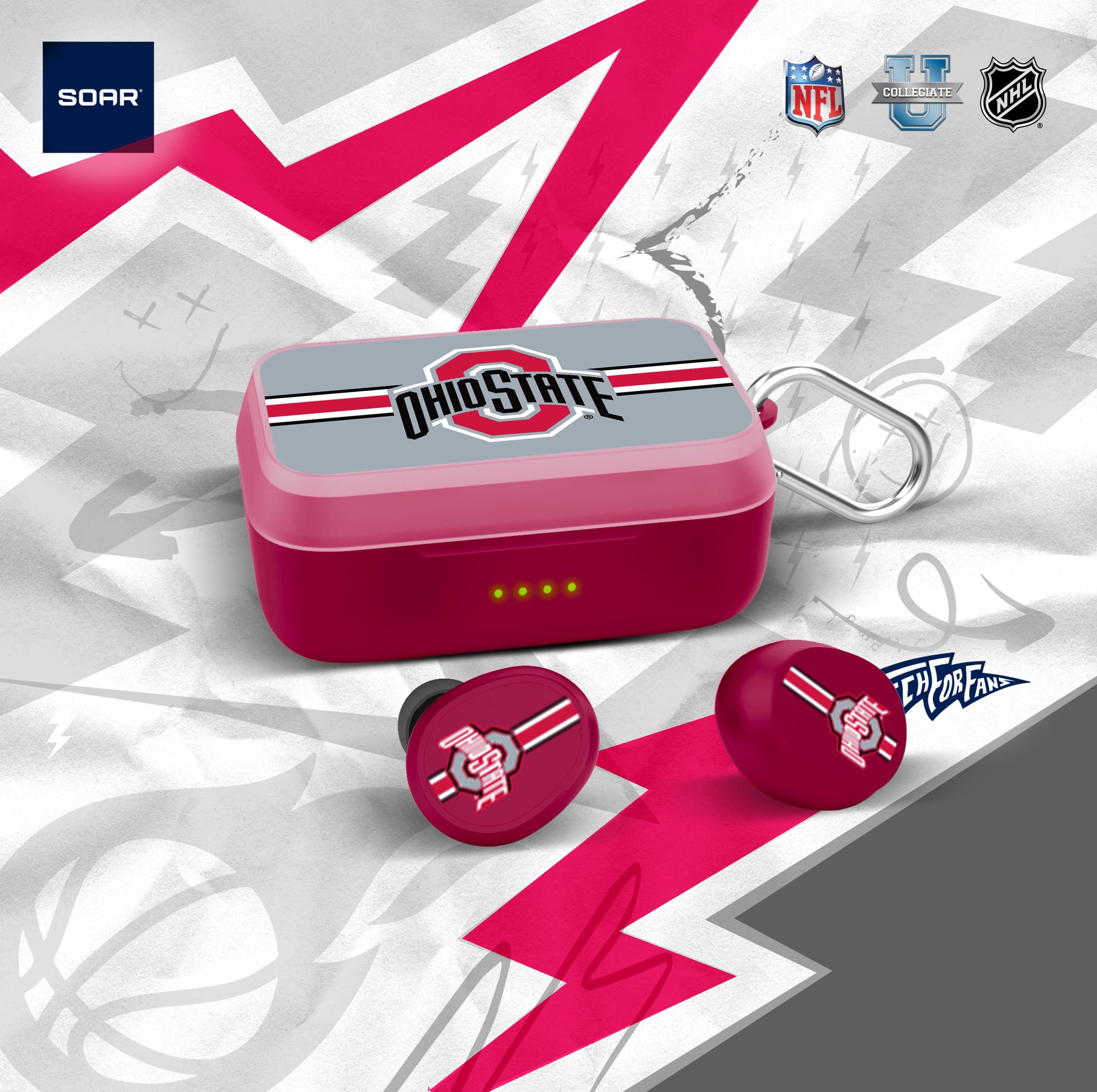 SOAR NCAA Wireless Sport Earbuds - Sweatproof Bluetooth Headphones with Secure Fit & Fast Charging Case | Perfect for Running, Gym Workouts & College Sports