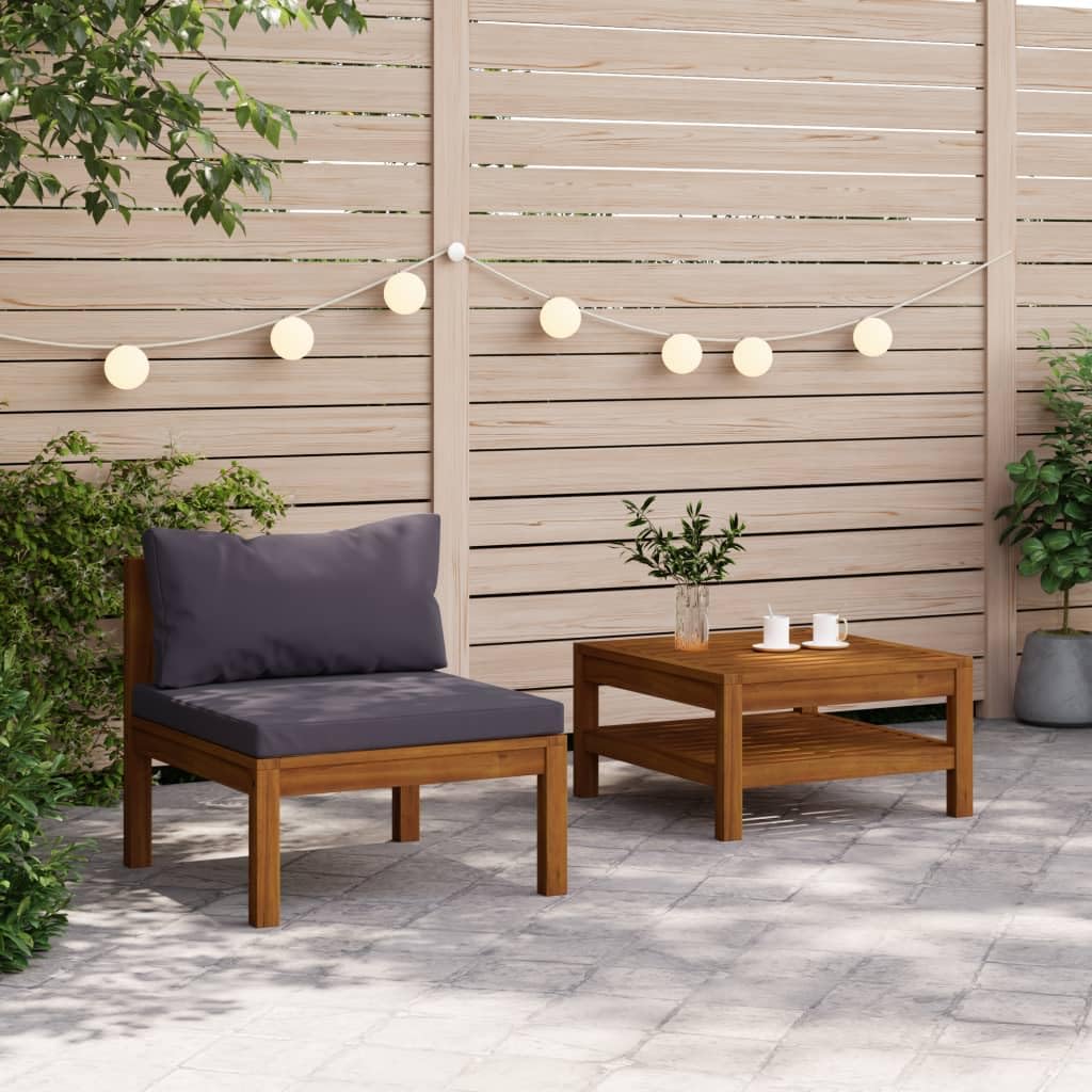 vidaXL 2-Piece Patio Sofa Set with Cushions & Tea Table - Outdoor Sectional Modular Furniture for Garden, Deck, Backyard - Rustic Solid Acacia Wood Sofa Set for Relaxing, Entertaining & Outdoor Lounging
