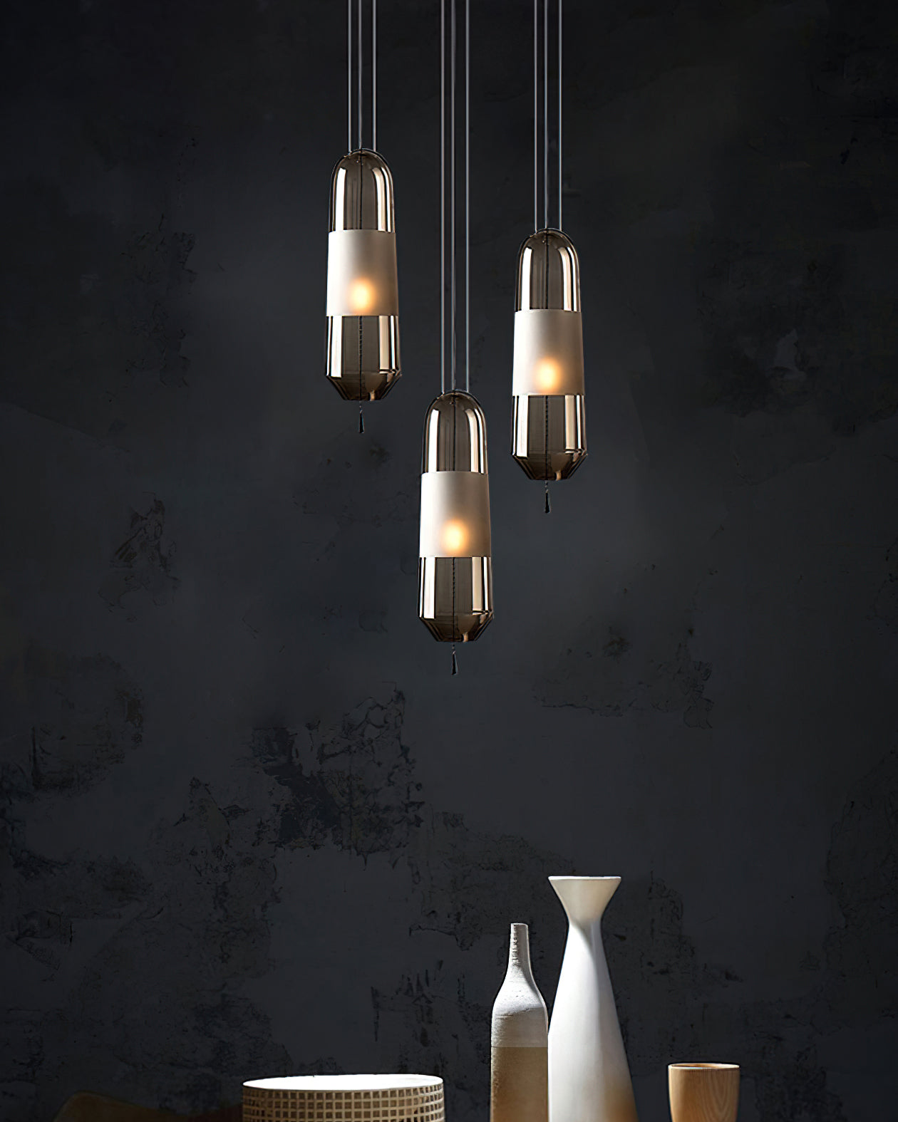 Modern Glass Pendant Light with Capsule Design - Elegant Hanging Fixture for Kitchen Island, Dining Room, or Bedroom Lighting