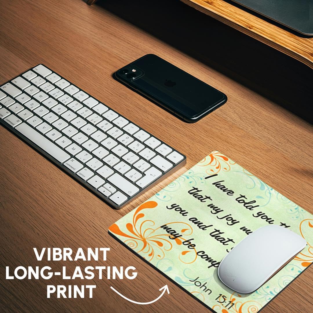 3D Rose Bible Verse Mouse Pad - John 15:11 Pastel Swirl Design for Office & Gaming