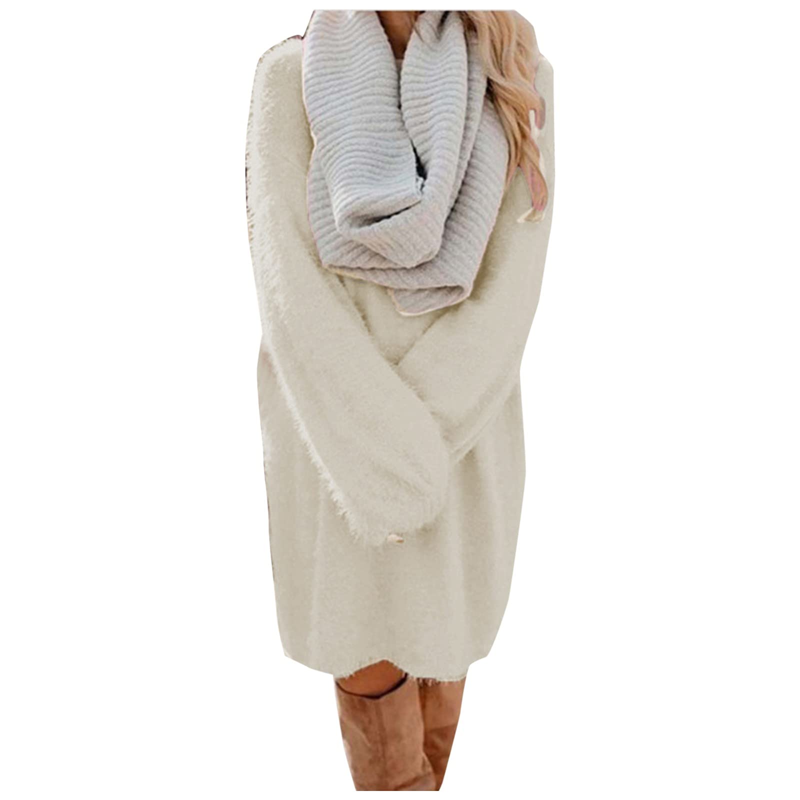 Elegant Long Sleeve Knit Midi Dress for Women - Wrap Style O-Neck Sweater Dress | Perfect for Fall/Winter, Office Wear & Casual Outings
