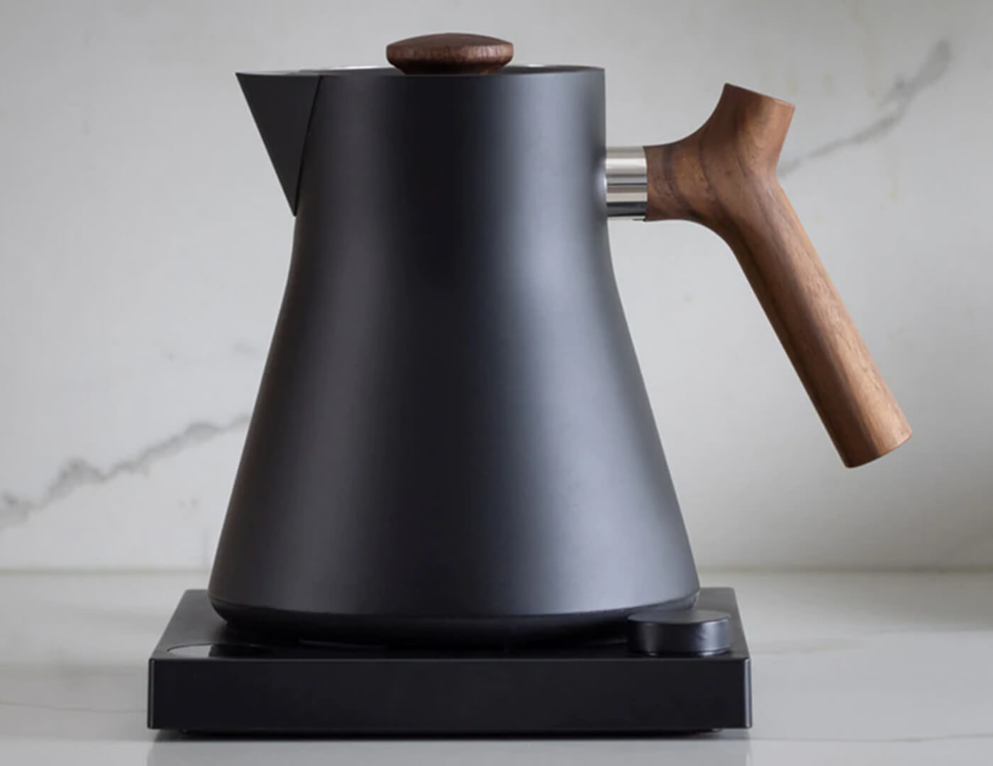 Premium Corvo EKG Electric Kettle - Fast Boiling, Matte Black with Walnut Handle - Perfect for Coffee, Tea & Home Brewing - Ideal for Kitchen, Office & Dorm Use