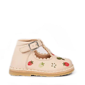 Petit Nord Embroidered Scalloped T-Strap Baby Shoes - Soft Cream Leather First Walkers for Newborns & Infants - Perfect for Special Occasions, Christenings & Photo Shoots