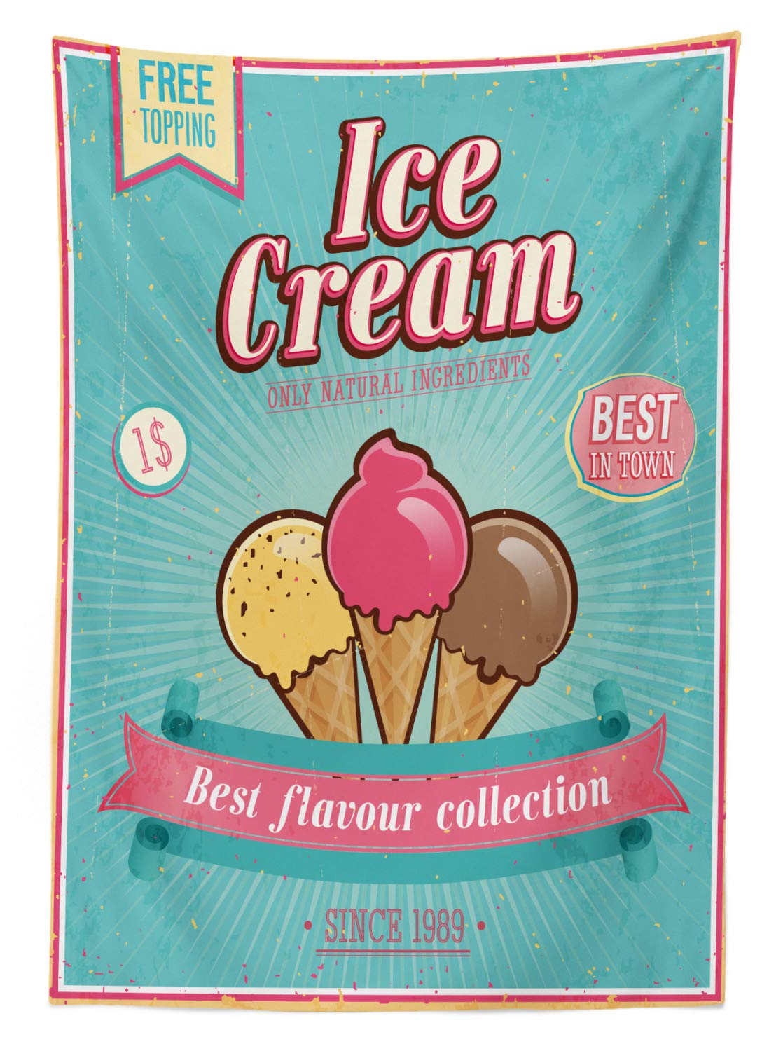 Ambesonne Ice Cream Themed Outdoor Tablecloth - Decorative Washable Picnic Table Cover with Free Topping Design, 58