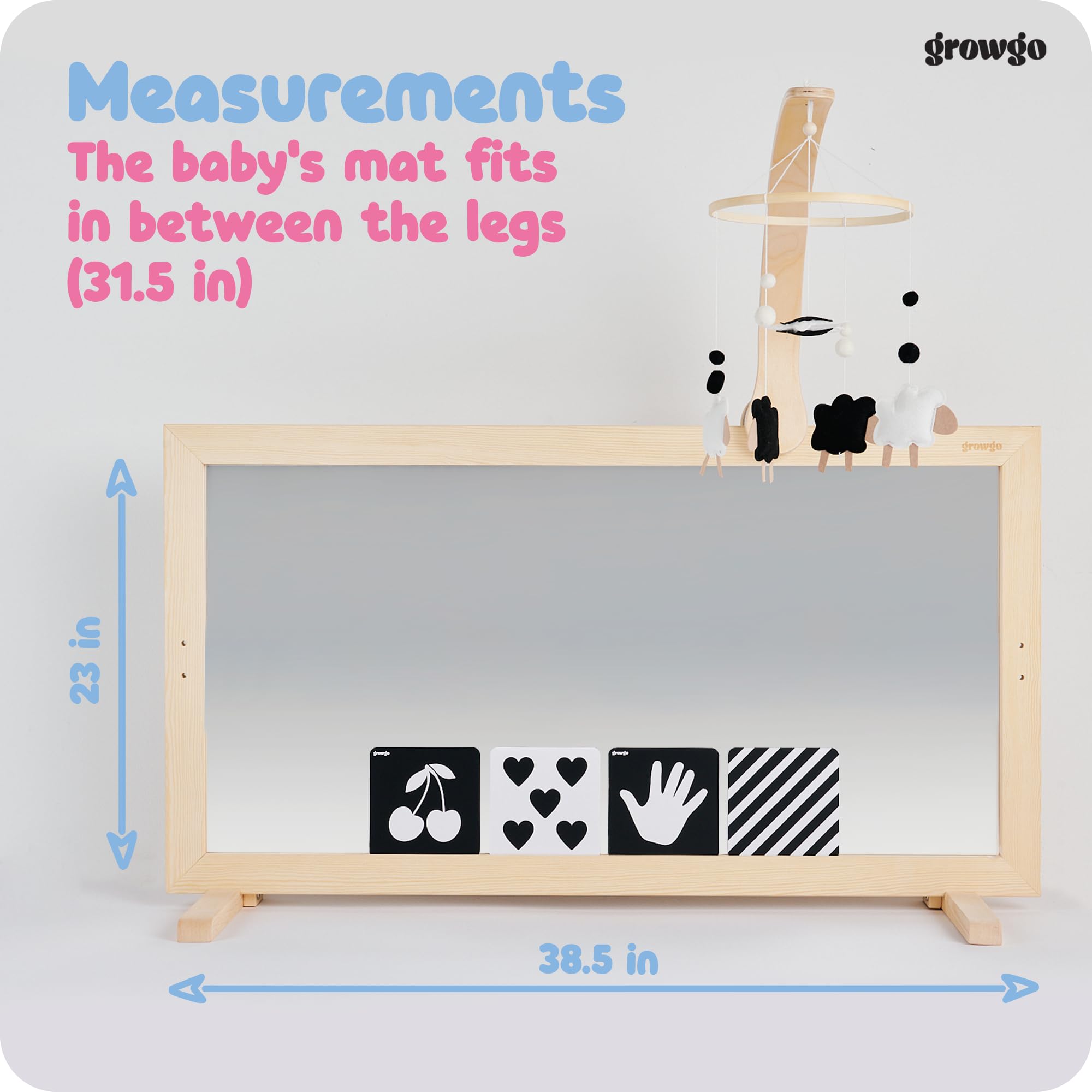 Montessori Baby Mirror Wall - 3-in-1 Shatterproof Mirror with Wooden Pull Up Bar | Safe Infant Development Toy for Crawling & Walking Practice | Perfect for Nursery, Playroom & Montessori Classroom