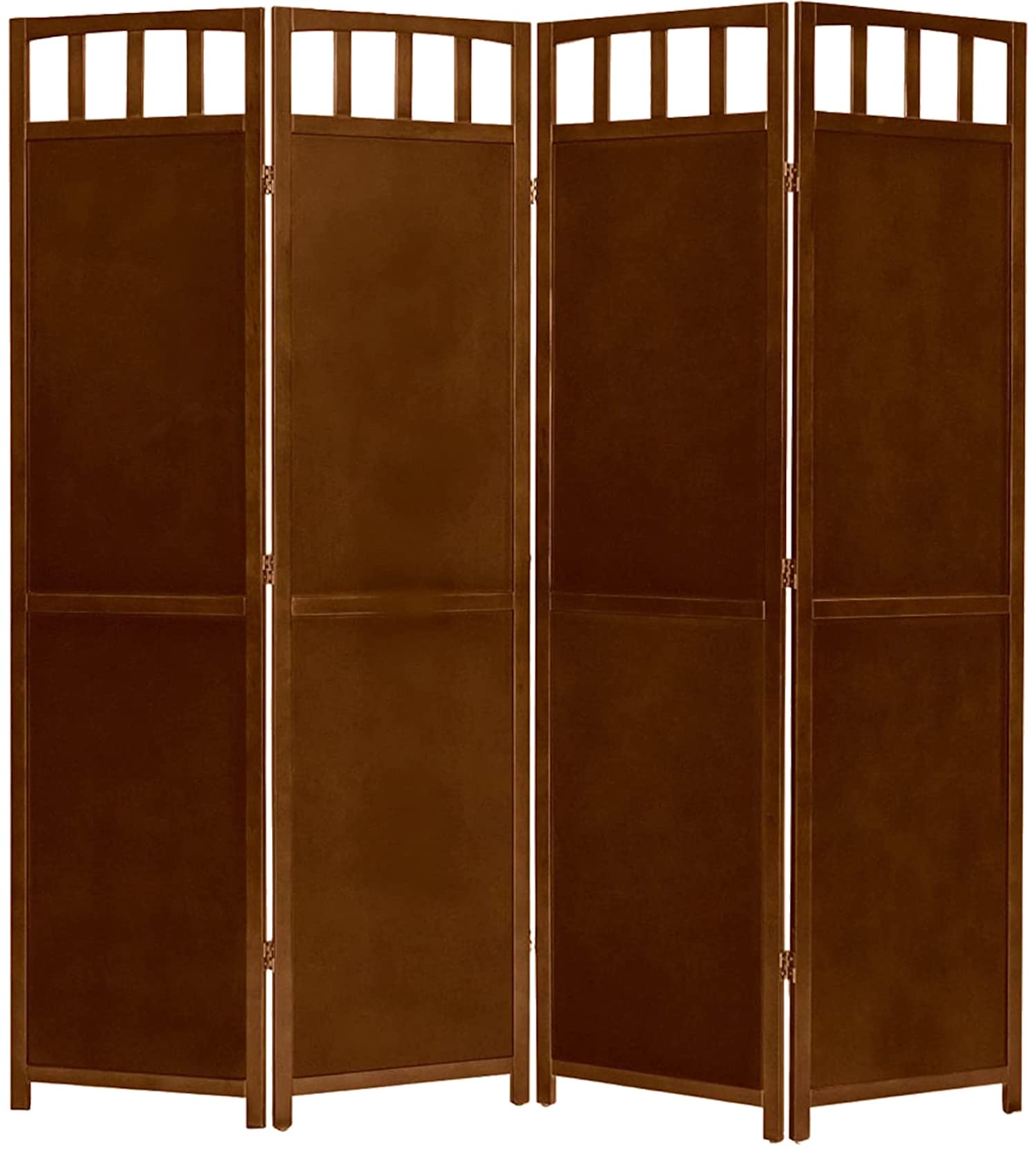 Legacy Decor 4-Panel Wooden Room Divider Privacy Screen - 5.6 Feet Tall, Walnut Finish - Perfect for Home Office, Living Room, and Outdoor Patio Partition