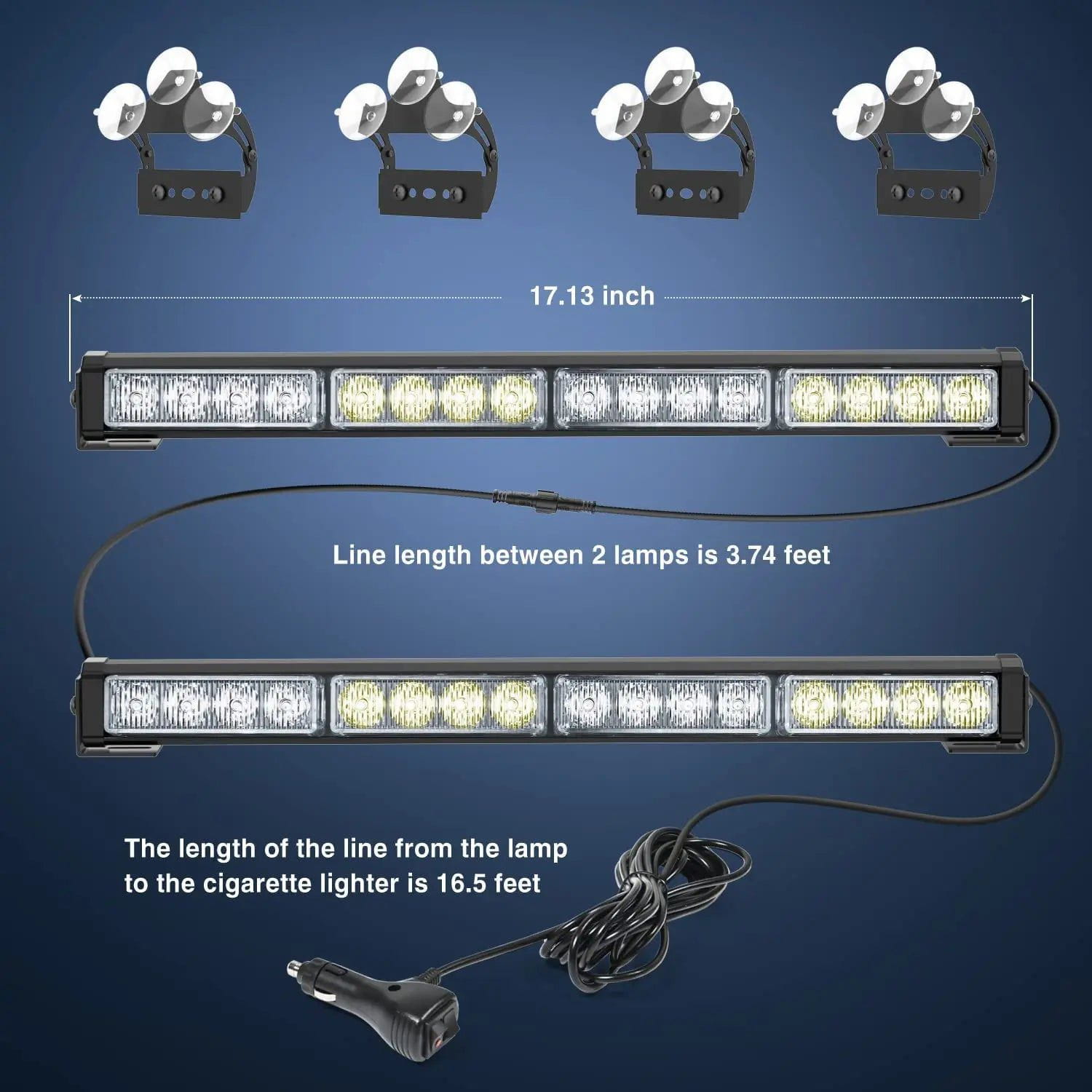 17 Inch 32 LED 2-in-1 Traffic Advisor Emergency Strobe Light Bar - Blue & White Warning Lights for Police, Security, Construction & Emergency Vehicles