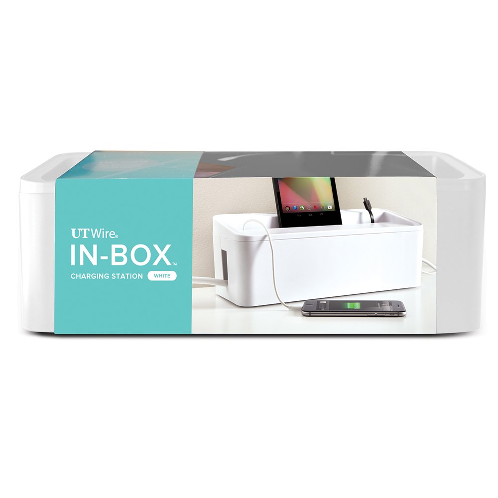 In-Box Desktop Mobile Charging Station & Power Strip Organizing Box - White | Multi-Device Charging Hub for Home, Office & Travel | Cord Management Solution for Phones, Tablets & Laptops