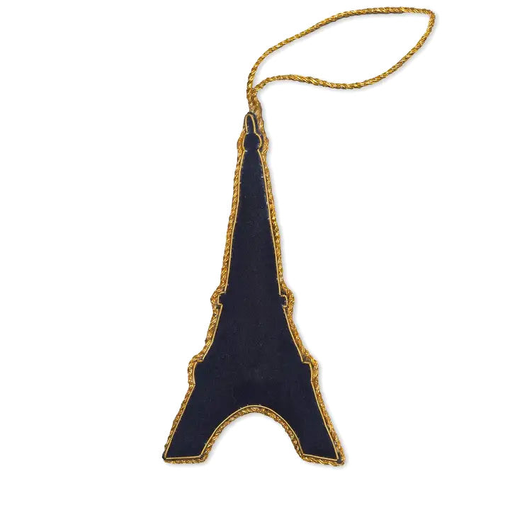 Golden Velveteen Eiffel Tower Christmas Ornament - Elegant Parisian Holiday Decor for Tree, Gift, or Home Decoration