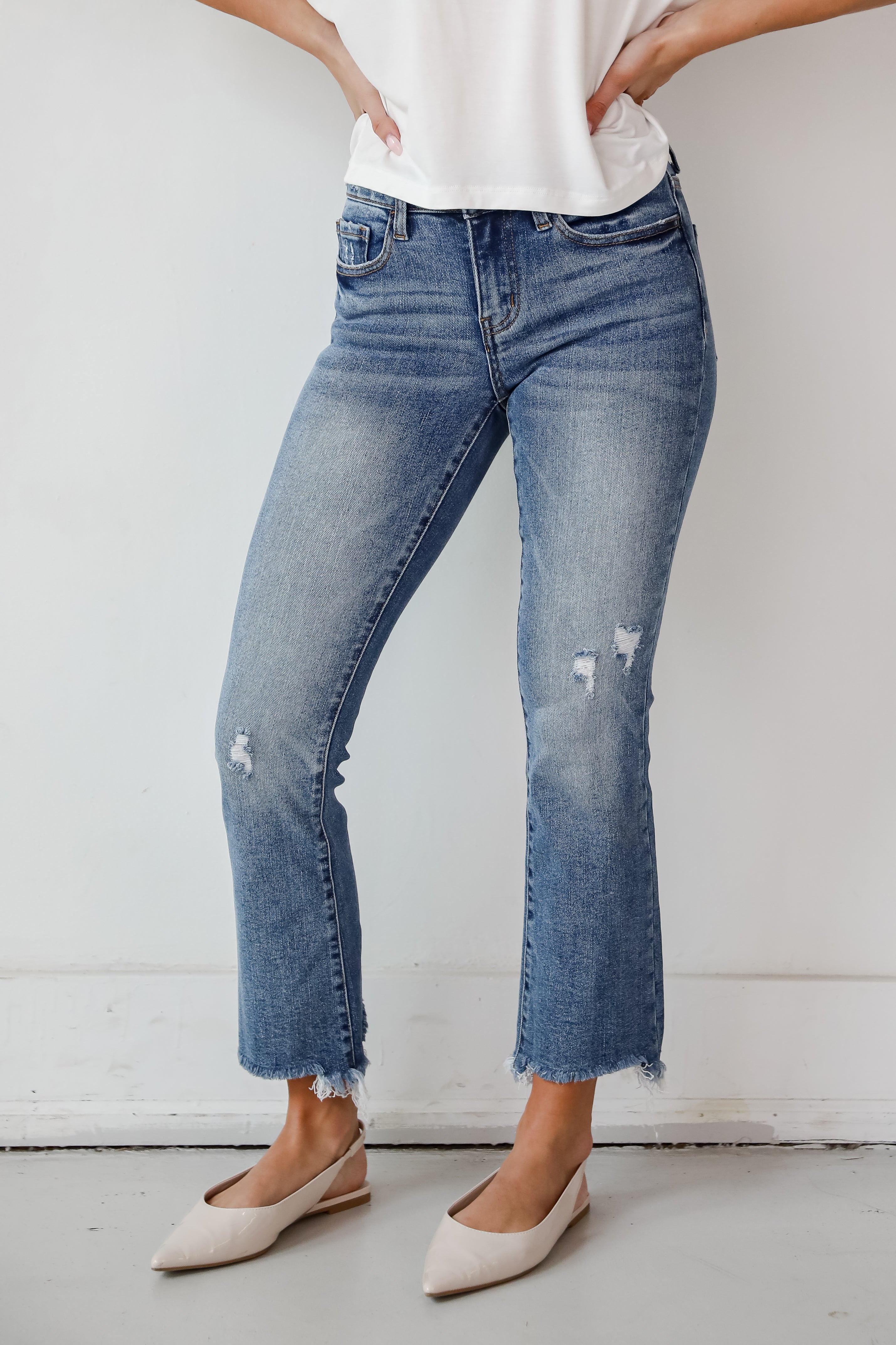 Amber Medium Wash Mid Rise Ankle Bootcut Jeans for Women - Comfortable Stretch Denim Pants for Casual Wear & Everyday Outfits