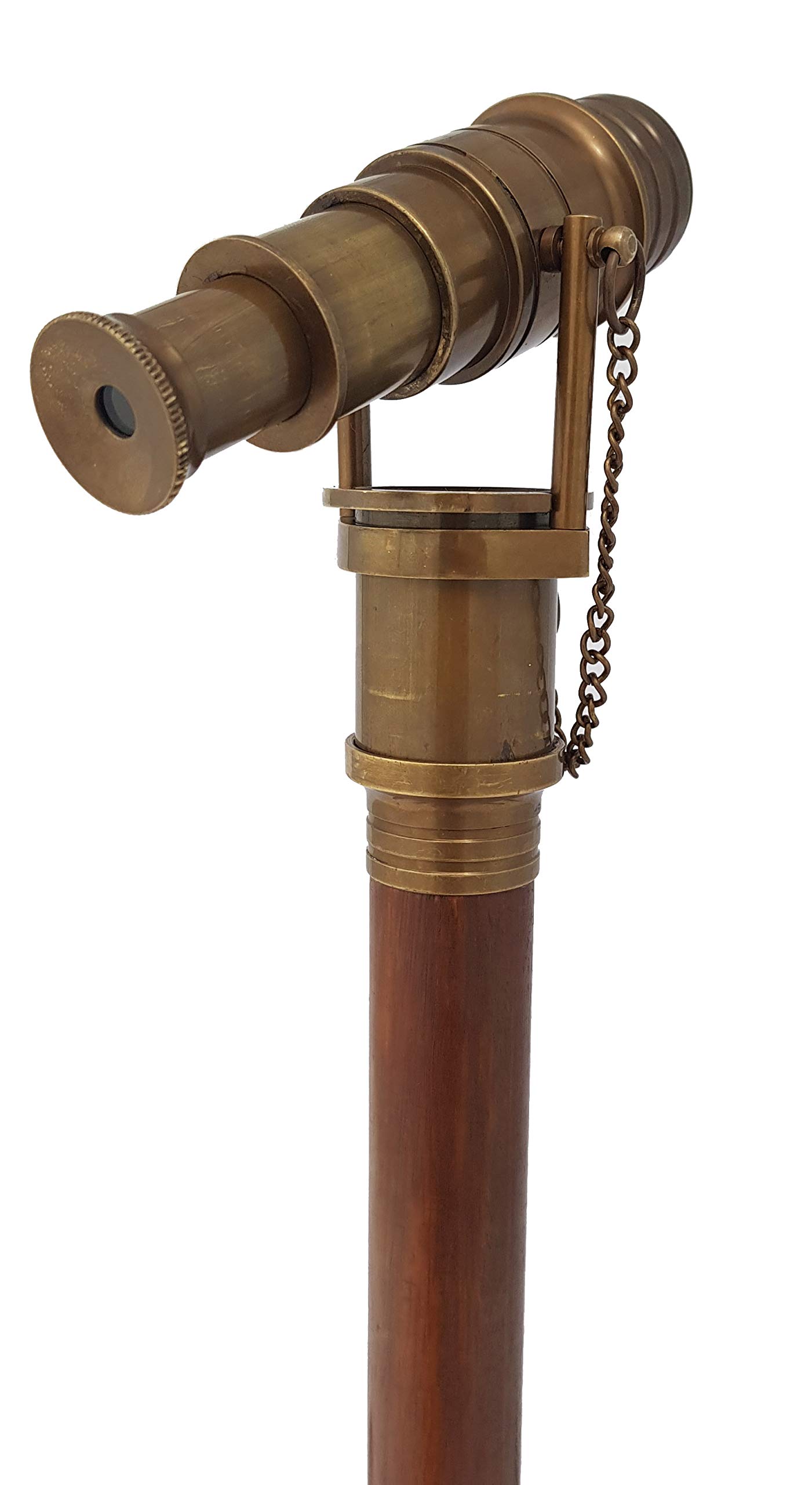 Antique Brass Nautical Telescope Walking Cane - Foldable Rosewood Steampunk Style Wooden Stick for Costume & Cosplay - Perfect for Pirate, Victorian, or Steampunk Outfits & Collectors