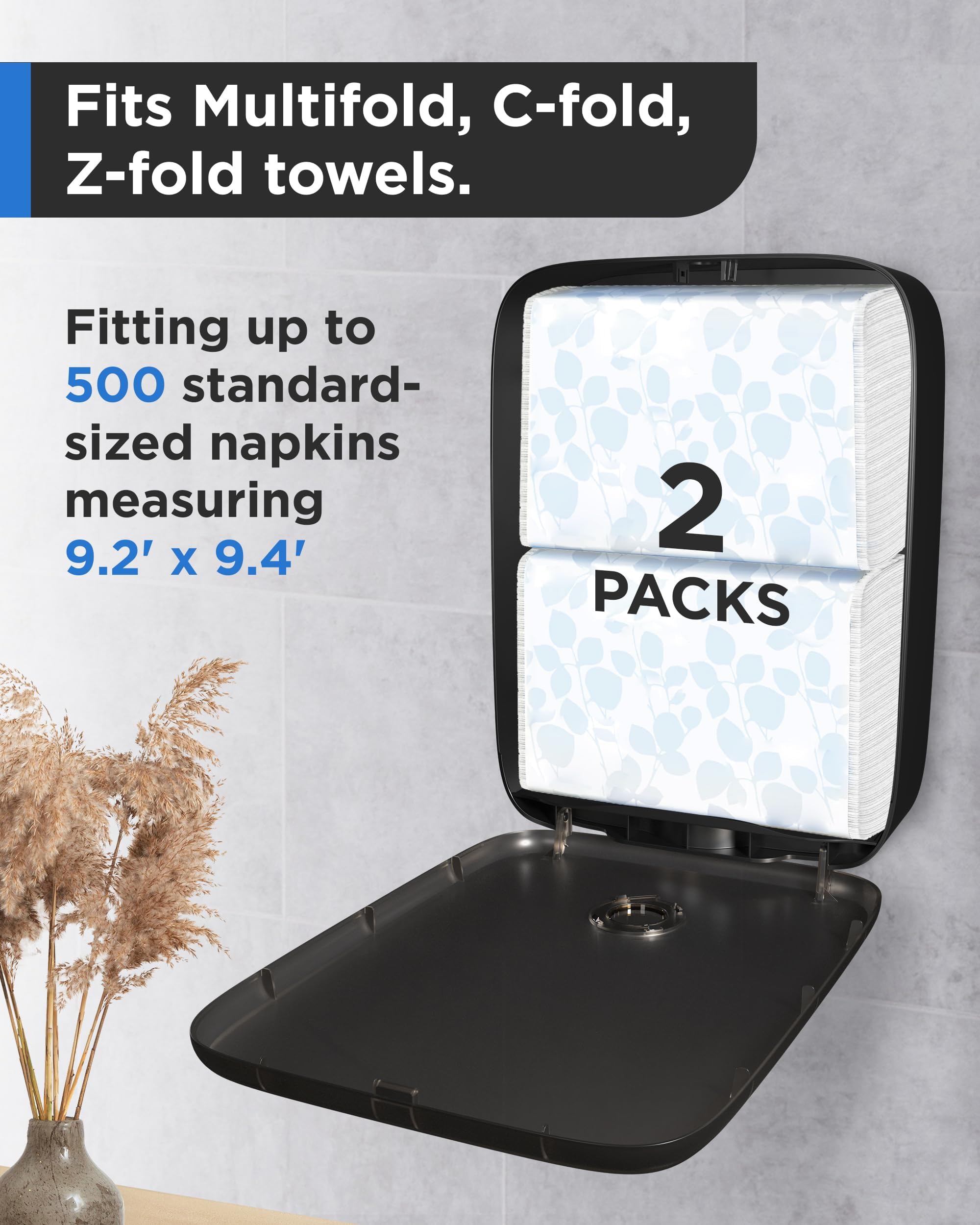 Commercial Paper Towel Dispenser Wall Mount - Multi-Fold (C Fold, Z Fold, Trifold) for Bathroom, Kitchen, Office & Business Use - Heavy Duty Black Paper Towel Holder for Restaurants, Hospitals & Public Spaces