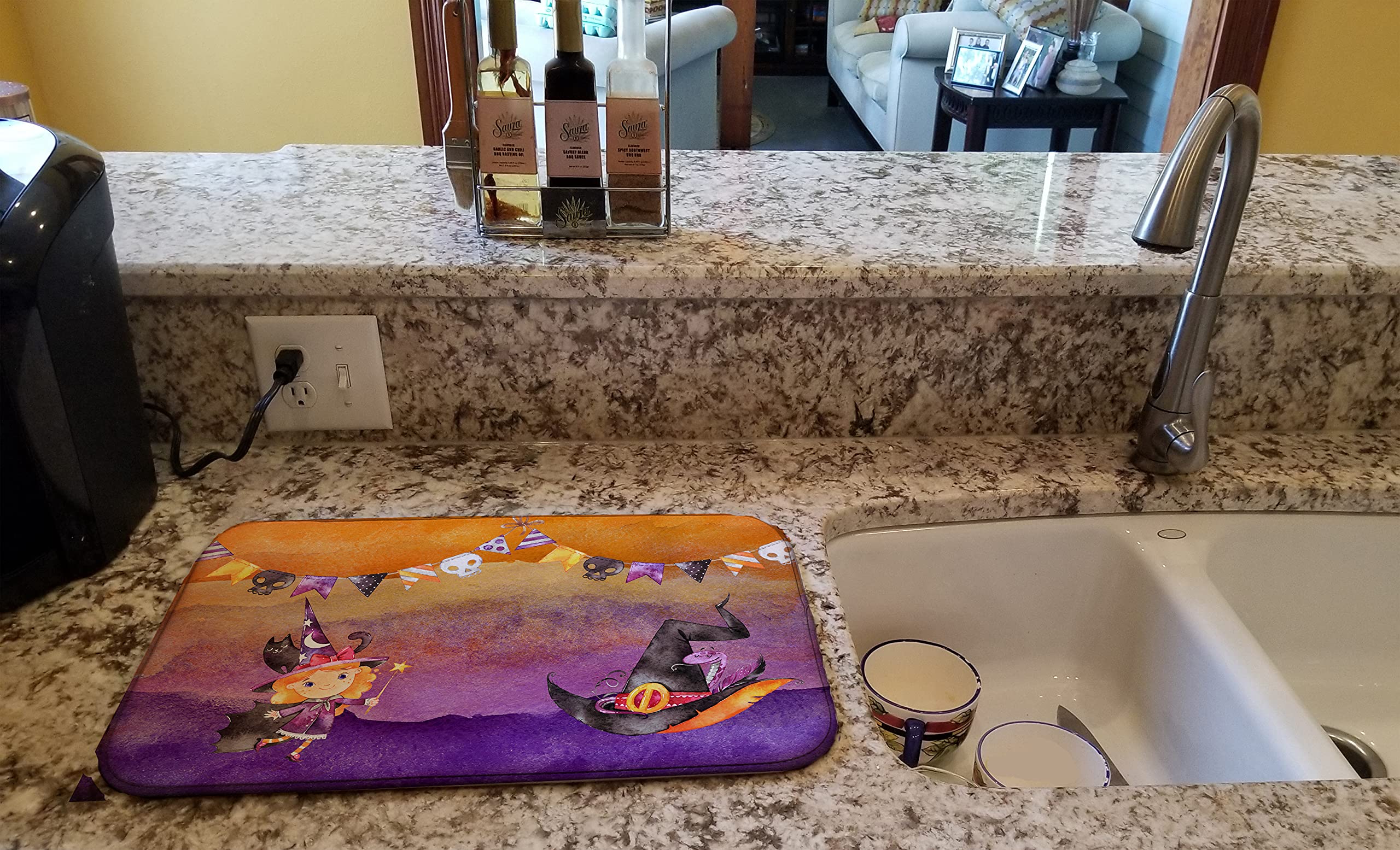 Halloween Witch Dish Drying Mat - Absorbent Kitchen Counter Mat (14x21
