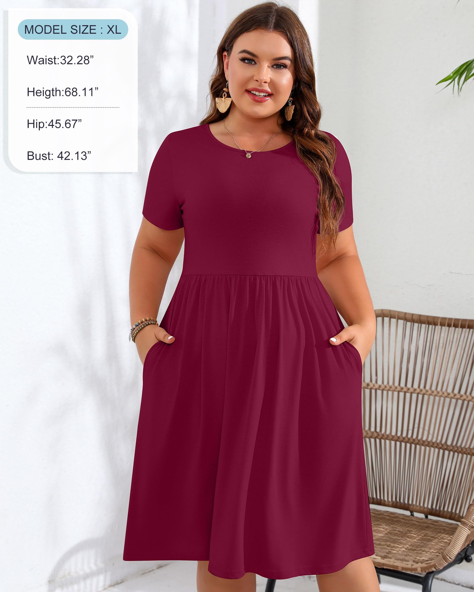 Riyiper 2 Pack Women's Short Sleeve Casual T-Shirt Dresses - Loose Fit Knee Length Swing Dress with Pockets for Summer Outfits, Beach Wear & Daily Comfort