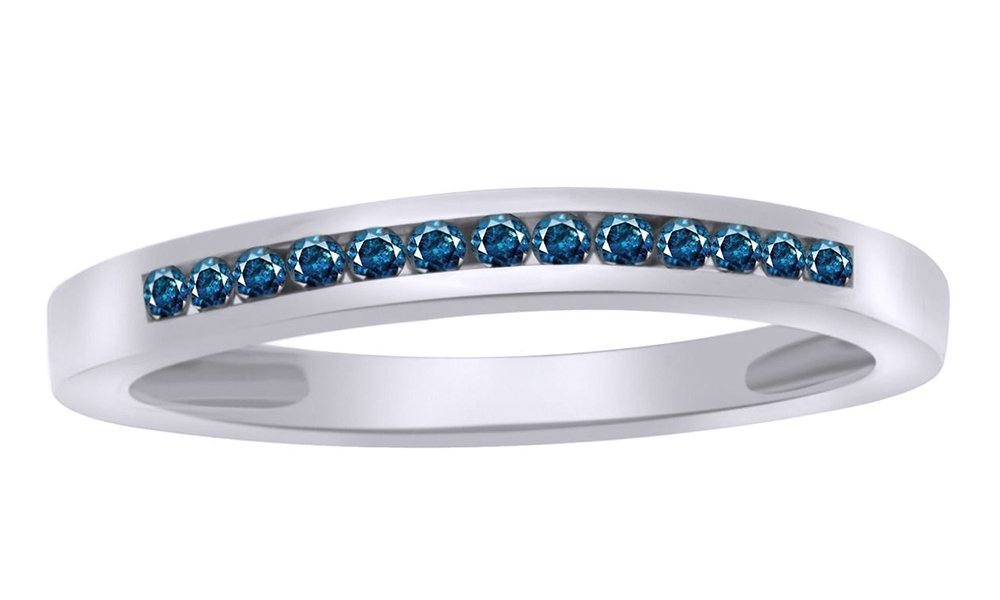 10K Solid Gold AFFY Blue Natural Diamond Wedding Band - Anniversary Ring for Women (0.15 Cttw) | Perfect for Engagement, Wedding & Special Occasions