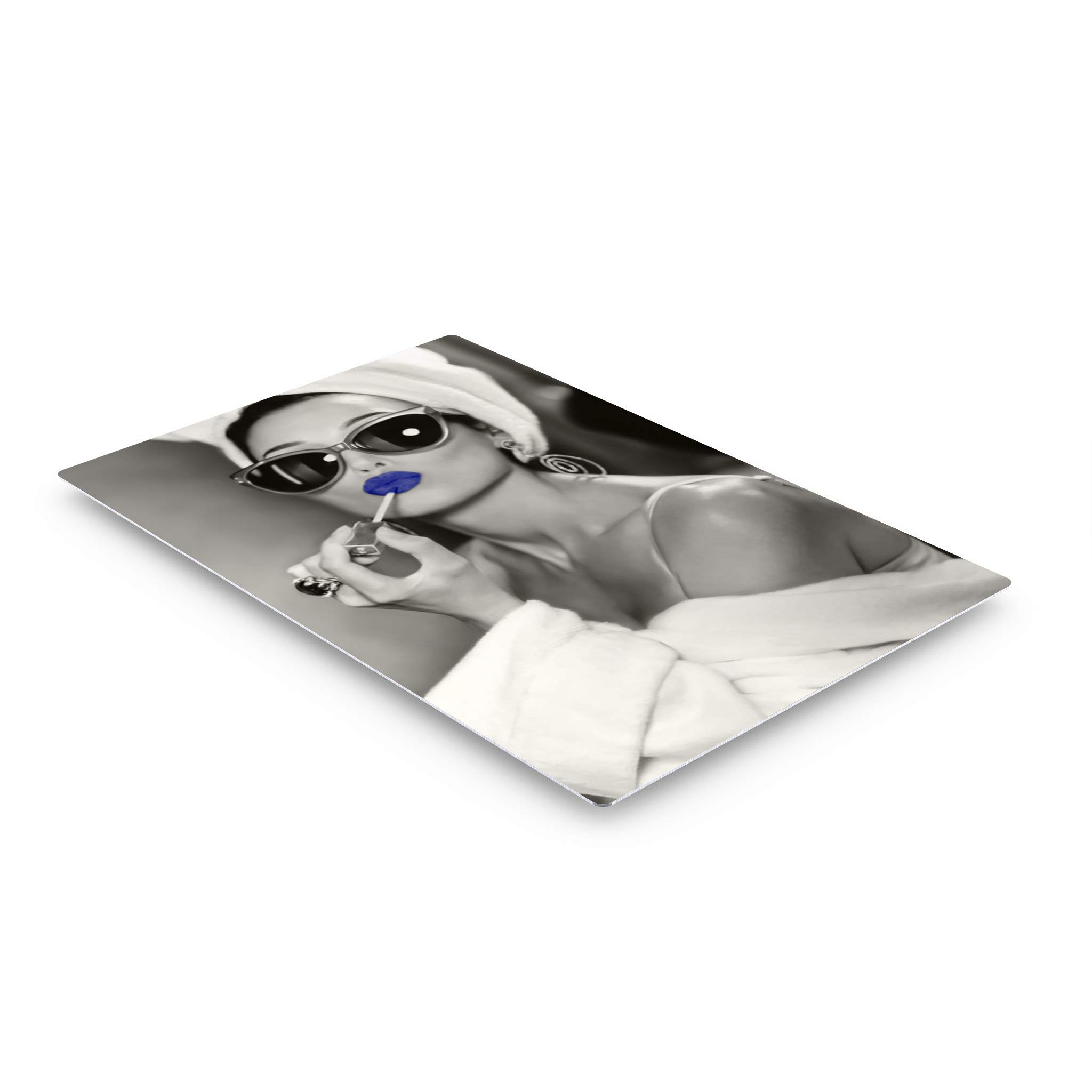 Audrey Hepburn Metal Wall Art Print - Blue Lips Pop Art, Black & White Iconic Beauty (30x20 Inch) | Ready to Hang Home Decor for Living Room, Bedroom & Office | Made in USA